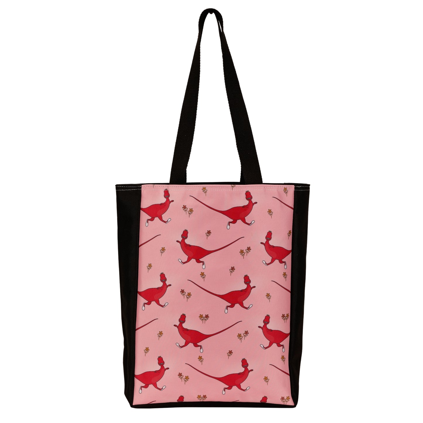 Dino Quirky Tote Bag by RainbowsAndFairies.com (Dinosaur - Velocirapto - Pterodactyl - Handbag - Shoulder Bag - Carry All - Vintage Inspired - Kitsch) - SKU: BG_TOTES_DINOQ_ORG - Pic 01