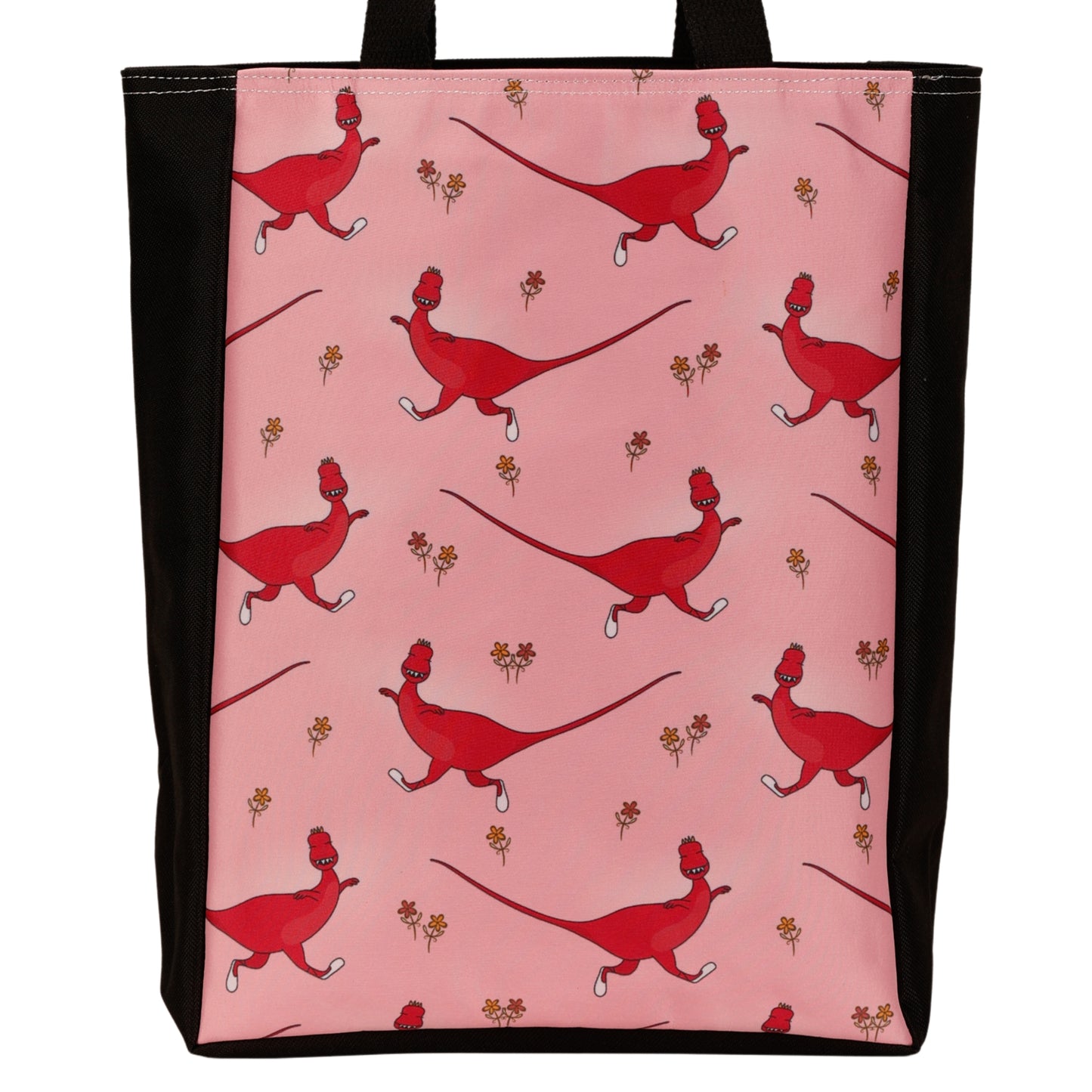 Dino Quirky Tote Bag by RainbowsAndFairies.com (Dinosaur - Velocirapto - Pterodactyl - Handbag - Shoulder Bag - Carry All - Vintage Inspired - Kitsch) - SKU: BG_TOTES_DINOQ_ORG - Pic 02