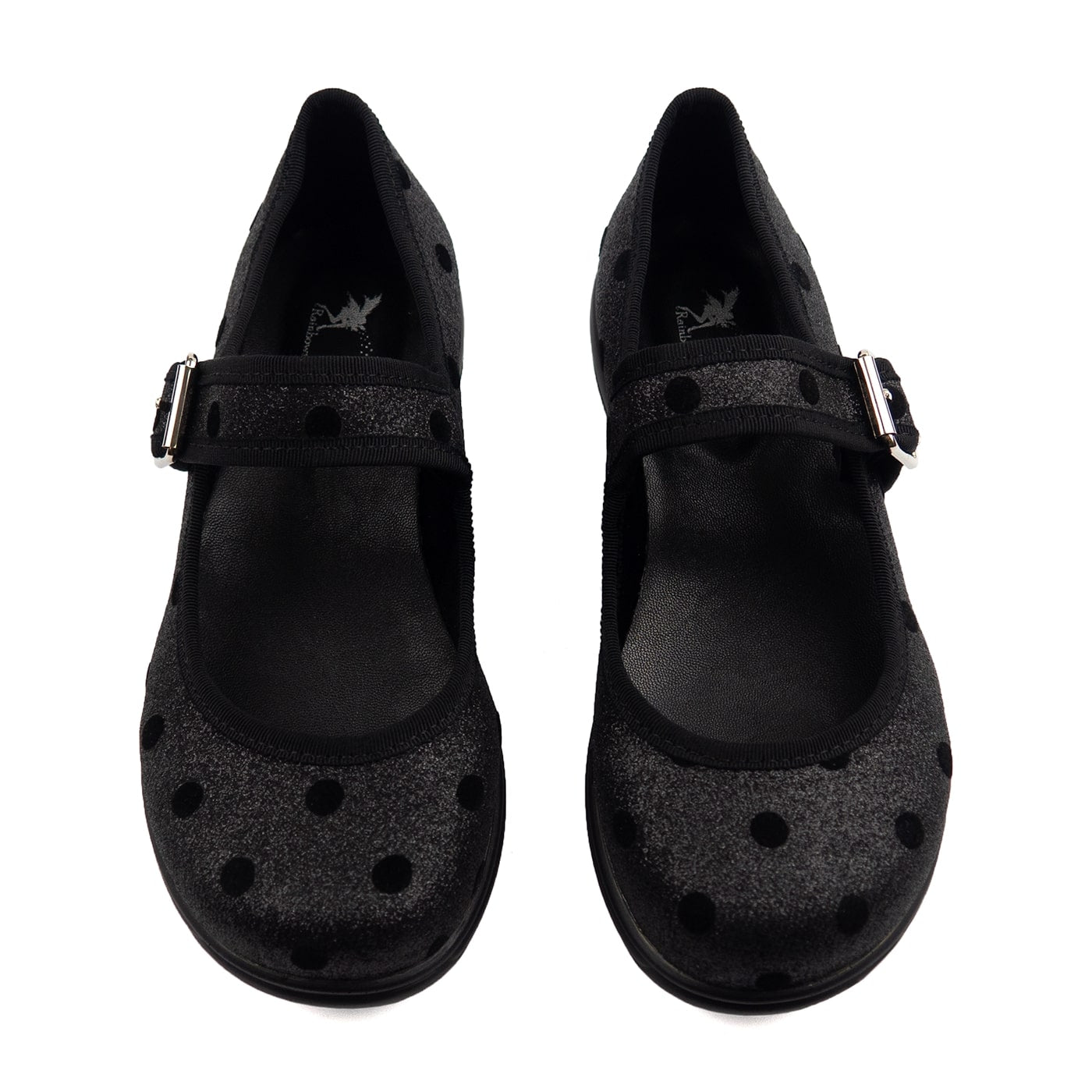 Dolly Mary Janes by RainbowsAndFairies.com.au (Black Glitter - Polka Dot - Sparkle Shoes - Buckle Shoes - Mismatched Shoes - Cute & Comfy) - SKU: FW_MARYJ_DOLLY_ORG - Pic-02