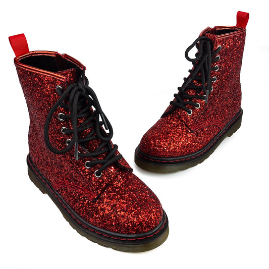 Dorothy Wonder Boots by RainbowsAndFairies.com.au (Red Glitter - Wizard Of Oz - Metallic - Glitter Boots - Combat Boots - Side Zip Boot - Sparkle) - SKU: FW_WONDR_DRTHY_ORG - Pic-01