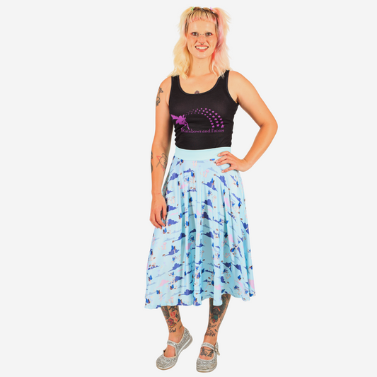 Fairy Garden Swishy Skirt by RainbowsAndFairies.com (Fairies - Toadstool - Pastel - Skirt With Pockets - Circle Skirt - Vintage Inspired) - SKU: CL_SWISH_FAIRY_ORG - Pic 01