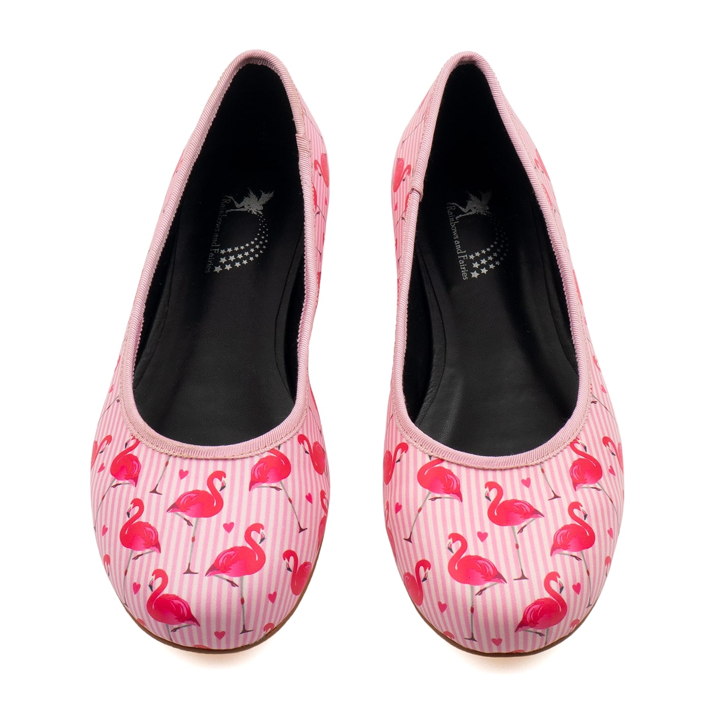 Flamingo Love Ballet Flats by RainbowsAndFairies.com (Flamingos - Pink & White Stripes - Love Hearts - Slip Ons - Shoes) - SKU: FW_BALET_FLOVE_ORG - Pic 02