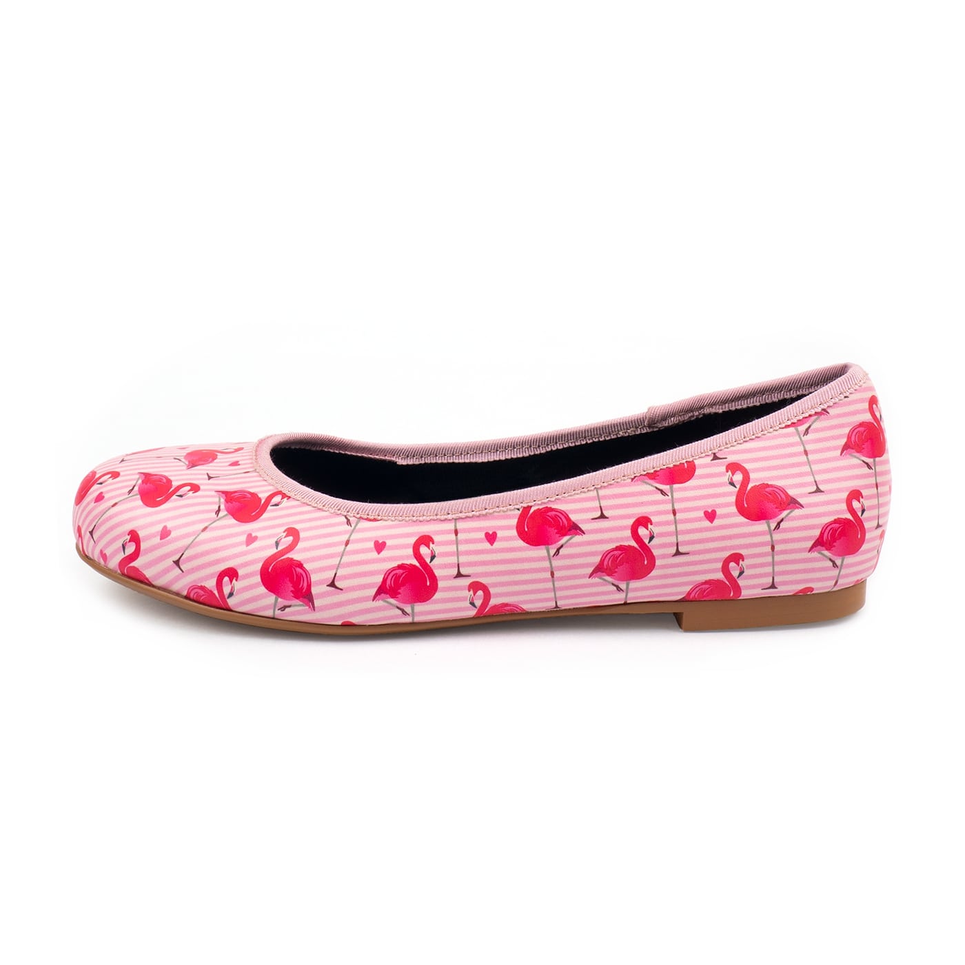 Flamingo Love Ballet Flats by RainbowsAndFairies.com (Flamingos - Pink & White Stripes - Love Hearts - Slip Ons - Shoes) - SKU: FW_BALET_FLOVE_ORG - Pic 03