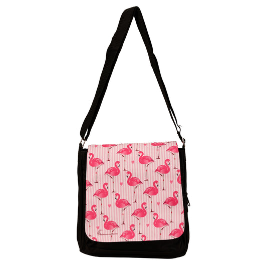 Flamingo Love Messenger Bag by RainbowsAndFairies.com.au (Flamingo - Birds - Kitsch - Satchel Bag - Interchangeable Cover - Handbag) - SKU: BG_SATCH_FLOVE_ORG - Pic-01