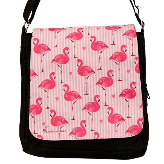 Flamingo Love Messenger Bag by RainbowsAndFairies.com.au (Flamingo - Birds - Kitsch - Satchel Bag - Interchangeable Cover - Handbag) - SKU: BG_SATCH_FLOVE_ORG - Pic-02