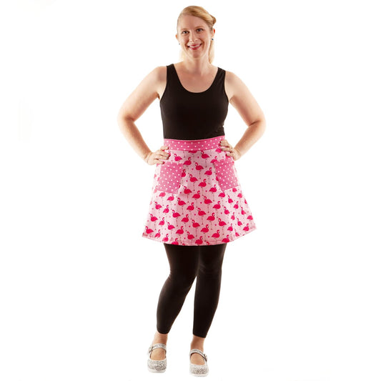 Flamingo Love Short Skirt by RainbowsAndFairies.com (Flamingo - Pink & White Stripes - Love Hearts - Skirt With Pockets - Aline Skirt - Cute Flirty - Vintage Inspired) - SKU: CL_SHORT_FLOVE_ORG - Pic 03