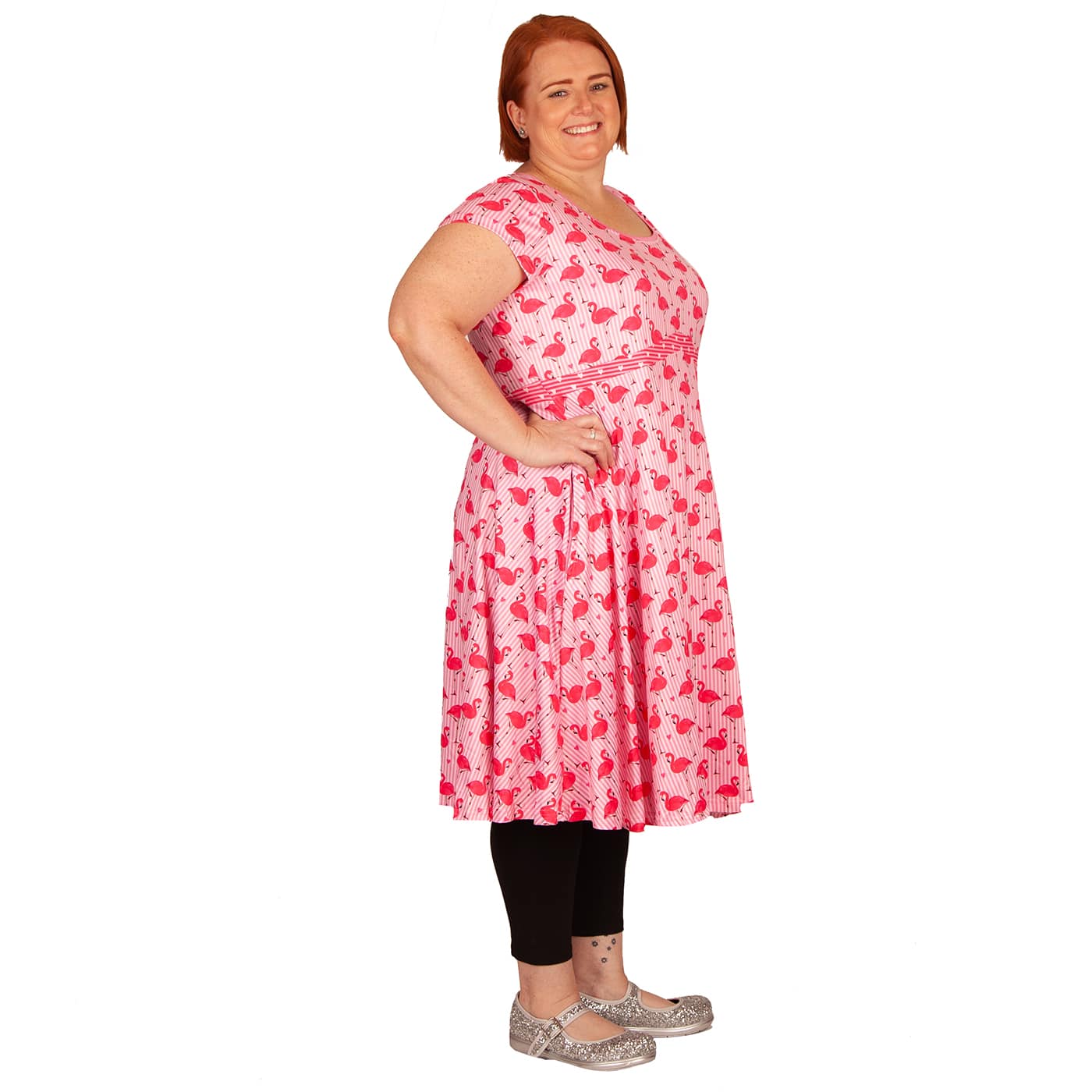 Flamingo Love Tea Dress by RainbowsAndFairies.com (Flamingo - Pink & White Stripes - Love Hearts - Hot Pink - Rock & Roll - Dress With Pockets - Rockabilly - Vintage Inspired) - SKU: CL_TEADR_FLOVE_ORG - Pic 08