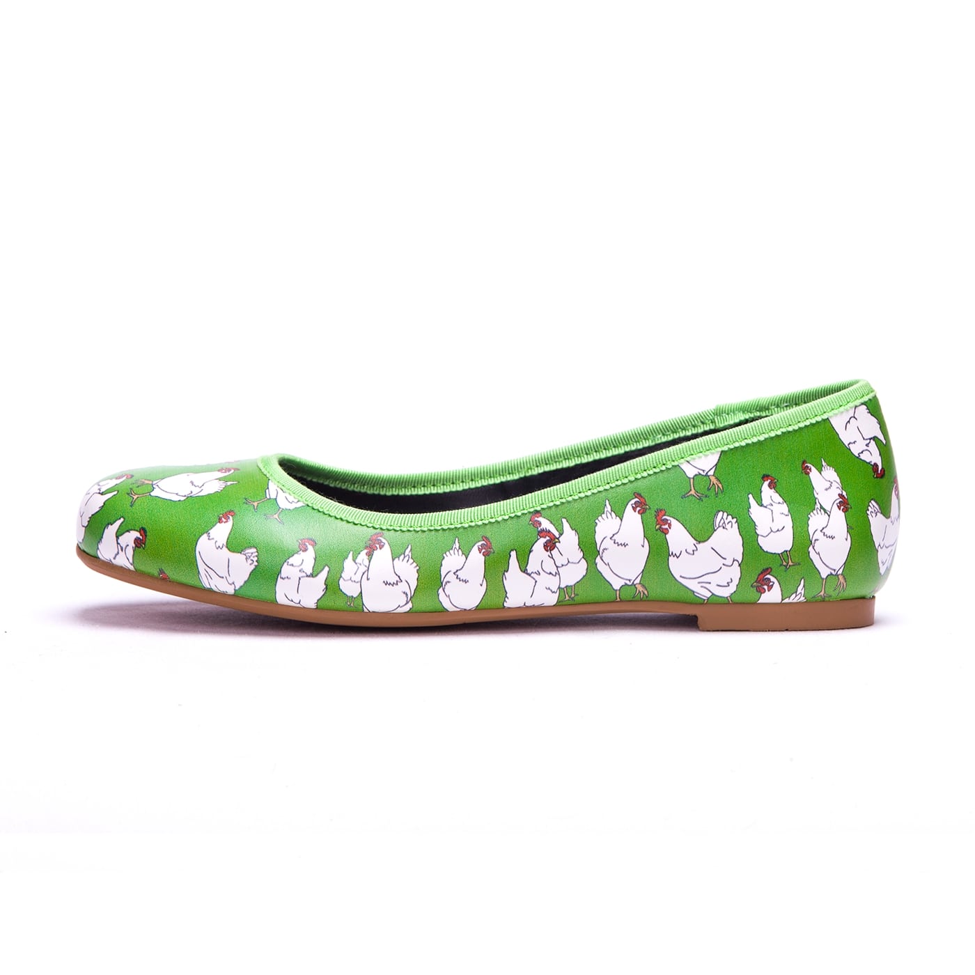 Flock Ballet Flats by RainbowsAndFairies.com (Chicken - Chooks - Bright Green - Quirky Shoes - Slip Ons - Comfy Flats) - SKU: FW_BALET_FLOCK_ORG - Pic 03