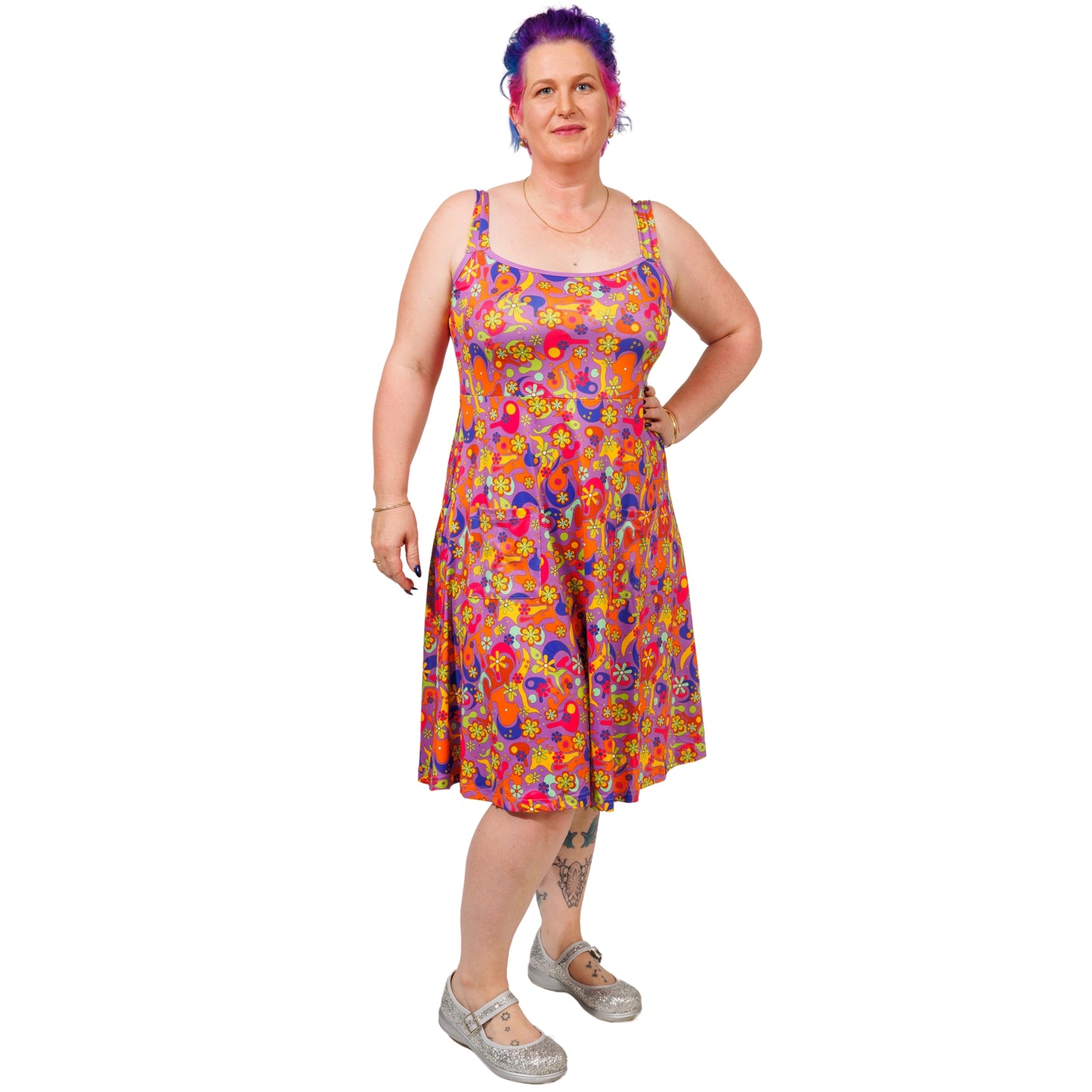 Flower Power Pinafore by RainbowsAndFairies.com.au (Psychedelic - Woodstock - Dress With Pockets - Vintage Inspired - Kitsch) - SKU: CL_PFORE_FLOPO_ORG - Pic-03