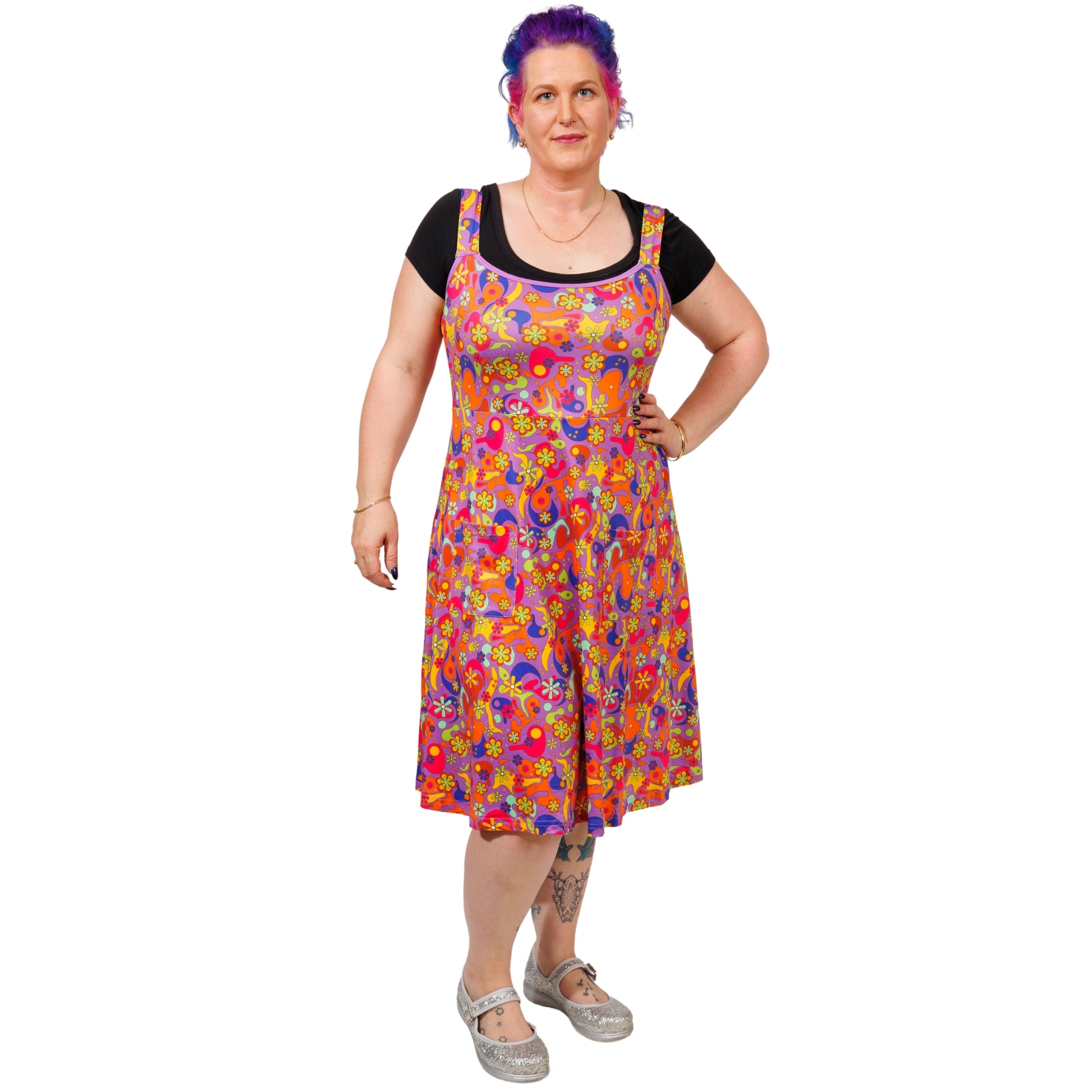 Flower Power Pinafore by RainbowsAndFairies.com.au (Psychedelic - Woodstock - Dress With Pockets - Vintage Inspired - Kitsch) - SKU: CL_PFORE_FLOPO_ORG - Pic-04