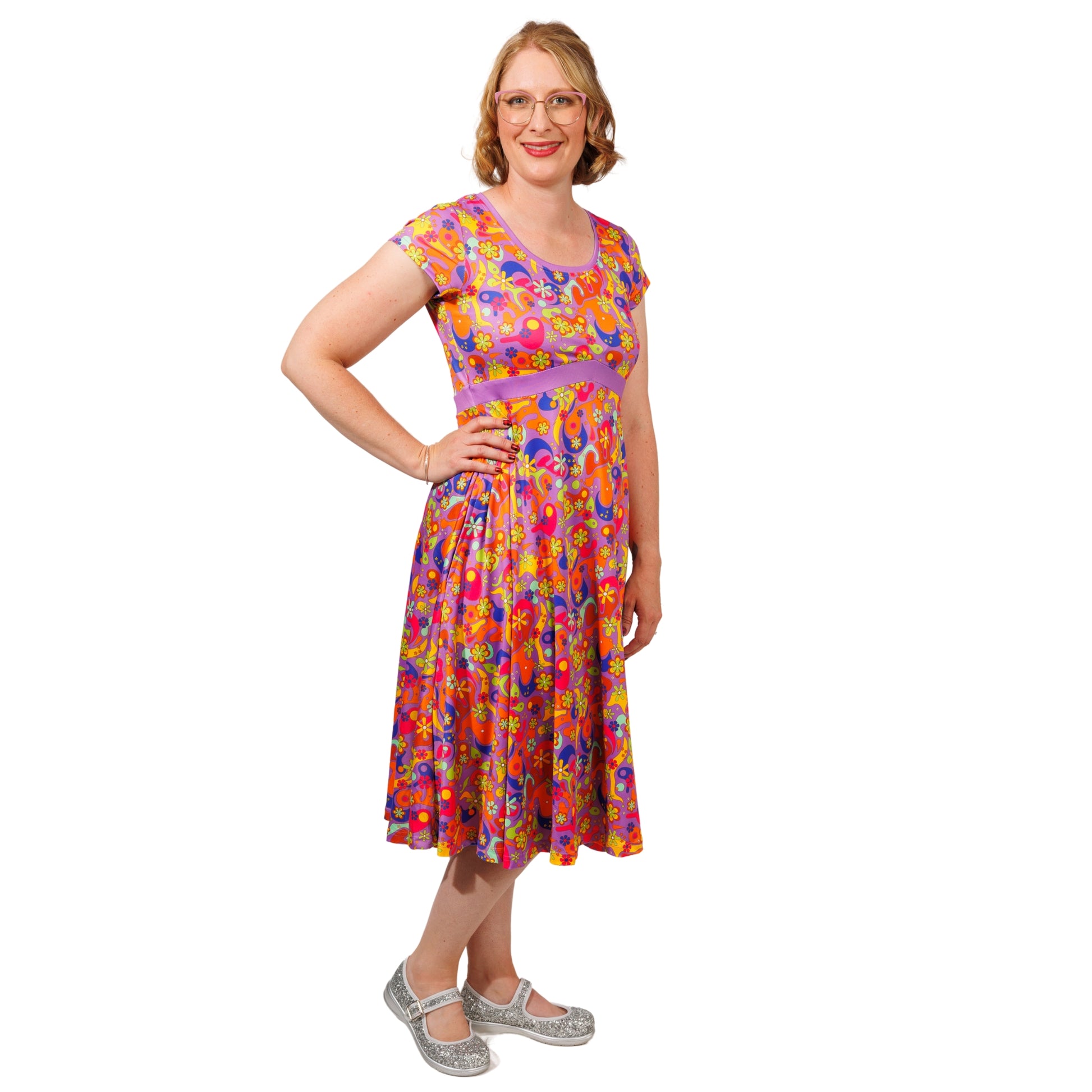 Flower Power Tea Dress by RainbowsAndFairies.com.au (Floral Print - Woodstock - Psychedelic - Dress With Pockets - Retro - Circle Skirt - Rockabilly) - SKU: CL_TEADR_FLOPO_ORG - Pic-03
