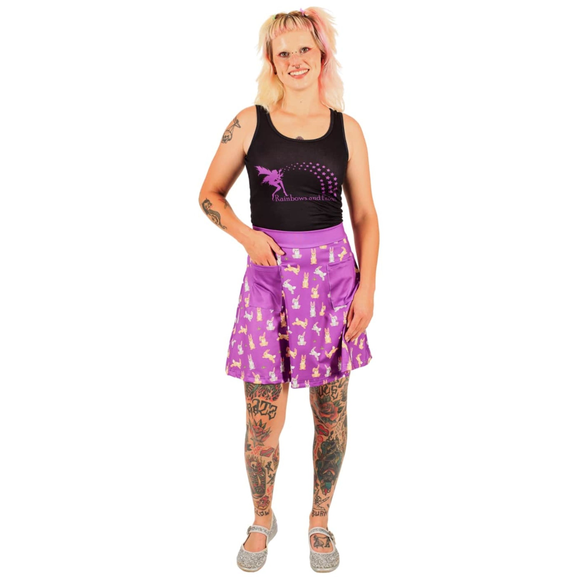 Fluffle Short Skirt by RainbowsAndFairies.com (Rabbit - Bunny - Purple - Skirt With Pockets - Rockabilly - Vintage Inspired) - SKU: CL_SHORT_FLUFF_ORG - Pic 02