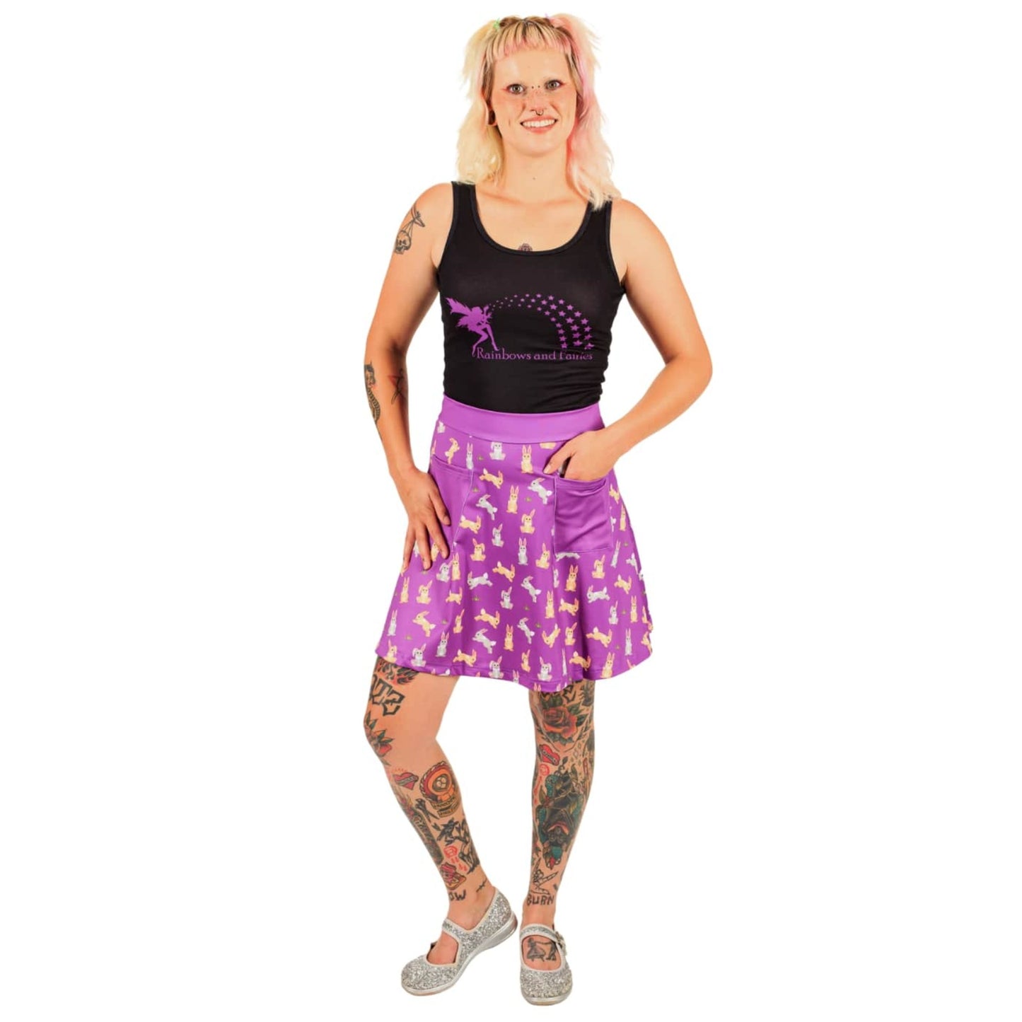 Fluffle Short Skirt by RainbowsAndFairies.com (Rabbit - Bunny - Purple - Skirt With Pockets - Rockabilly - Vintage Inspired) - SKU: CL_SHORT_FLUFF_ORG - Pic 03