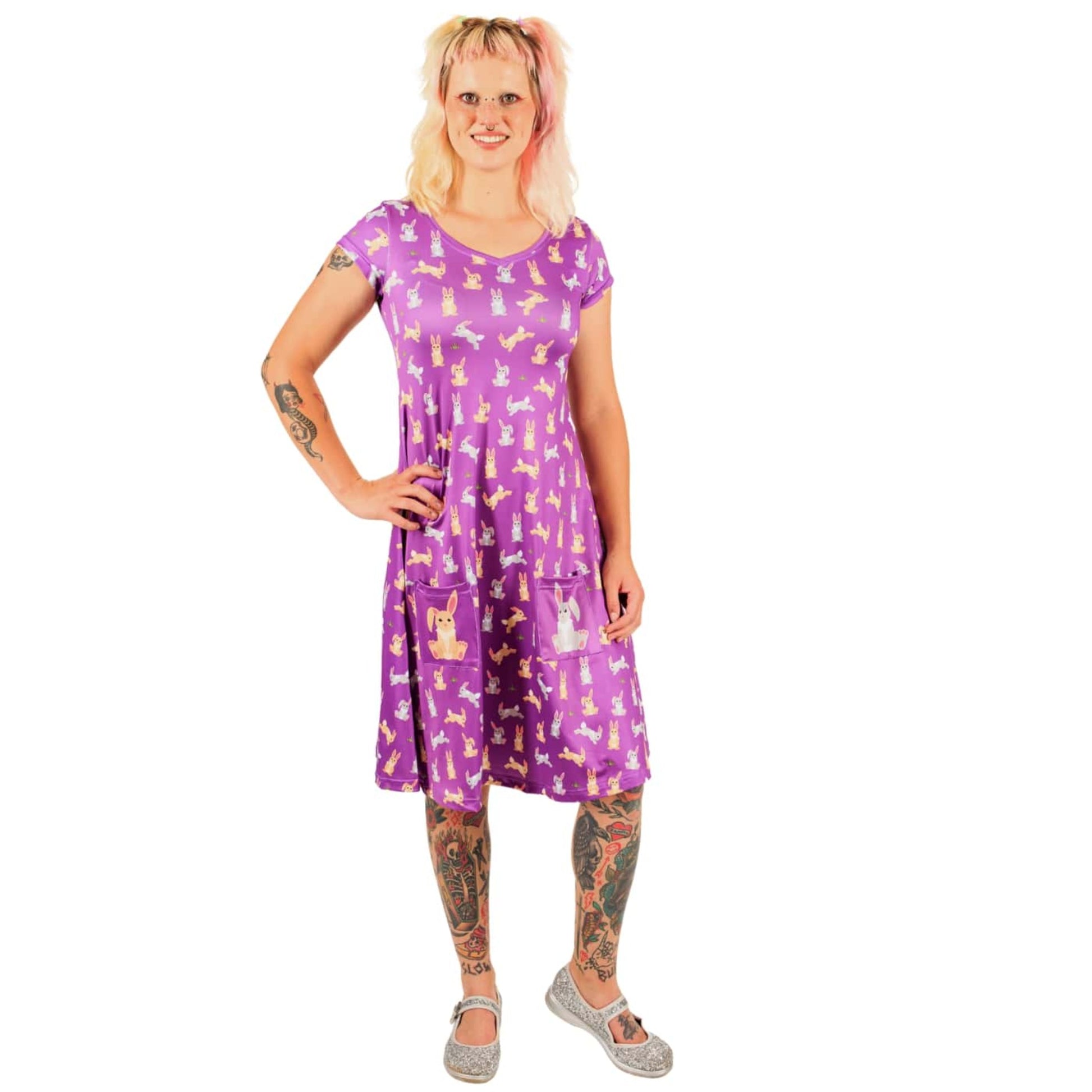 Fluffle Tunic Dress by RainbowsAndFairies.com.au (Rabbit - Bunny - Purple - Vintage Inspired - Kitsch - Dress With Pockets - Mod) - SKU: CL_TUNDR_FLUFF_ORG - Pic-03