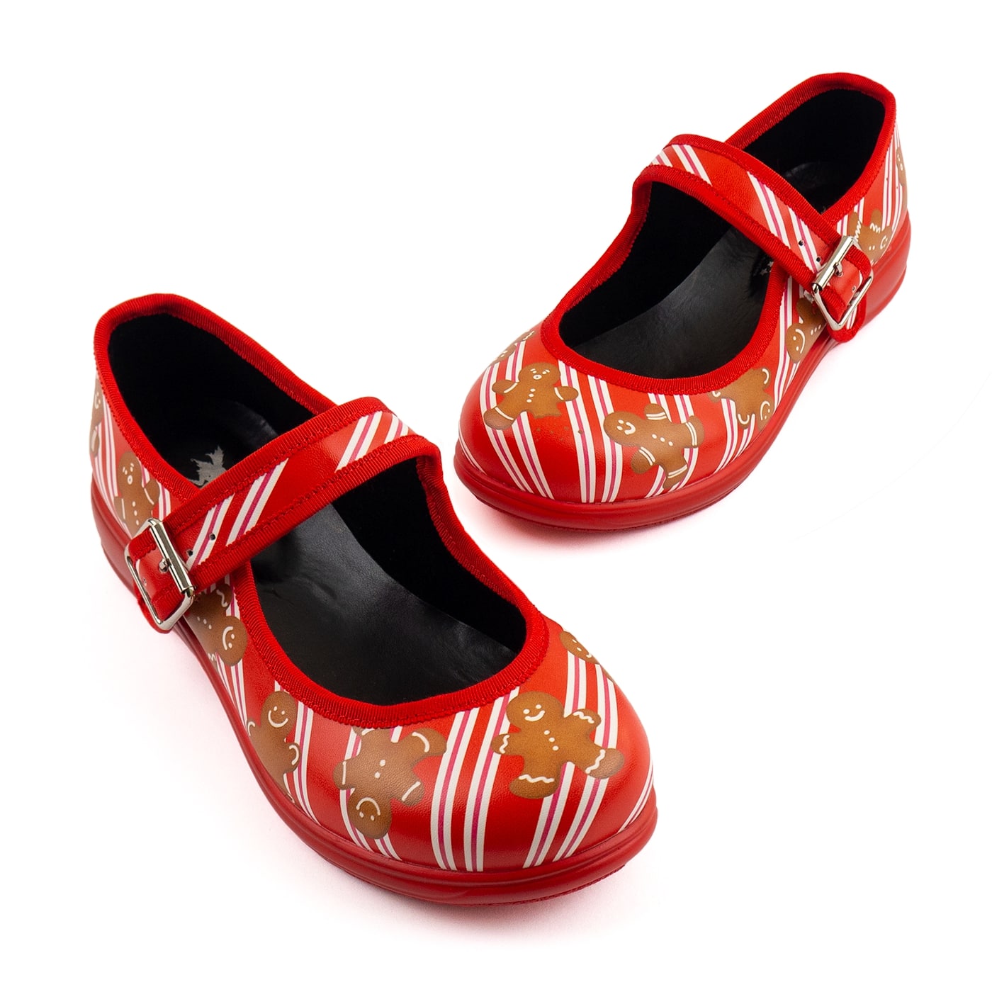 For Santa Mary Janes by RainbowsAndFairies.com.au (Christmas Shoes - Gingerbread - Mismatched Shoes - Cute & Comfy - Buckle Up Shoes) - SKU: FW_MARYJ_SANTA_ORG - Pic-01