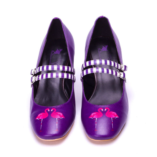 Frolicking Heels by RainbowsAndFairies.com (Flamingo - Purple - Stripes - Quirky Shoes - Comfy Heels - Kitten Heels) - SKU: FW_HEELS_FROLK_ORG - Pic 02