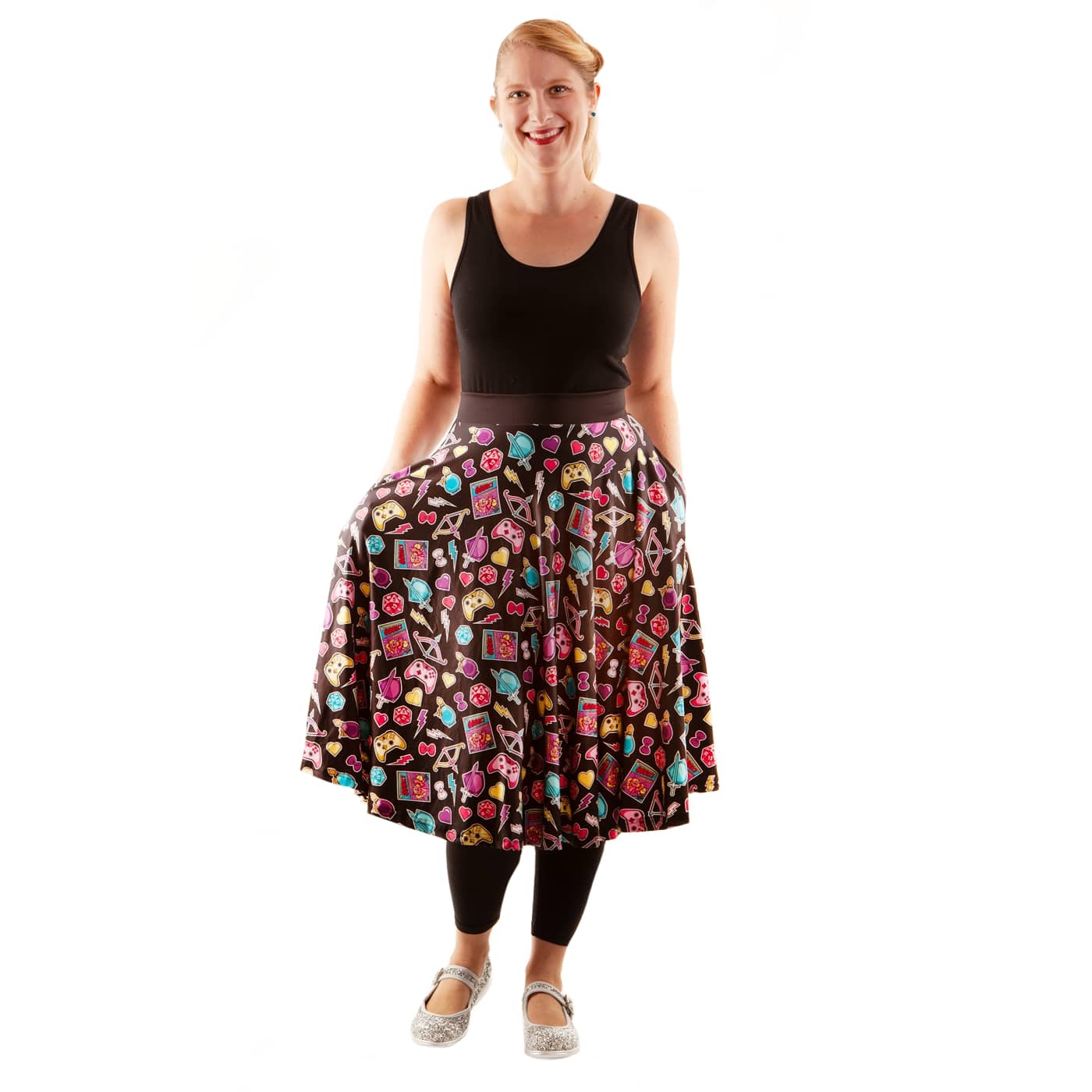 Geek Girl Swishy Skirt by RainbowsAndFairies.com.au (Dungeons & Dragons - Comic Book - Gamer - Rockabilly - Circle Skirt With Pockets - Mod Retro) - SKU: CL_SWISH_GEEKG_ORG - Pic-05