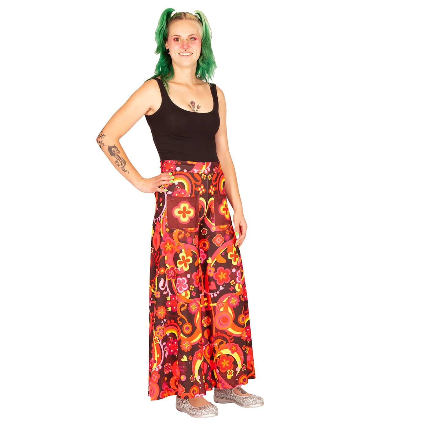 Groovy Days Wide Leg Pants by RainbowsAndFairies.com (Woodstock - Flower Power - Psychedelic - Hippy - Pallazo Pants - Flares Bell Bottoms - Vintage Inspired - Pants With Pockets) - SKU: CL_WIDEL_GROOV_DAY - Pic 03