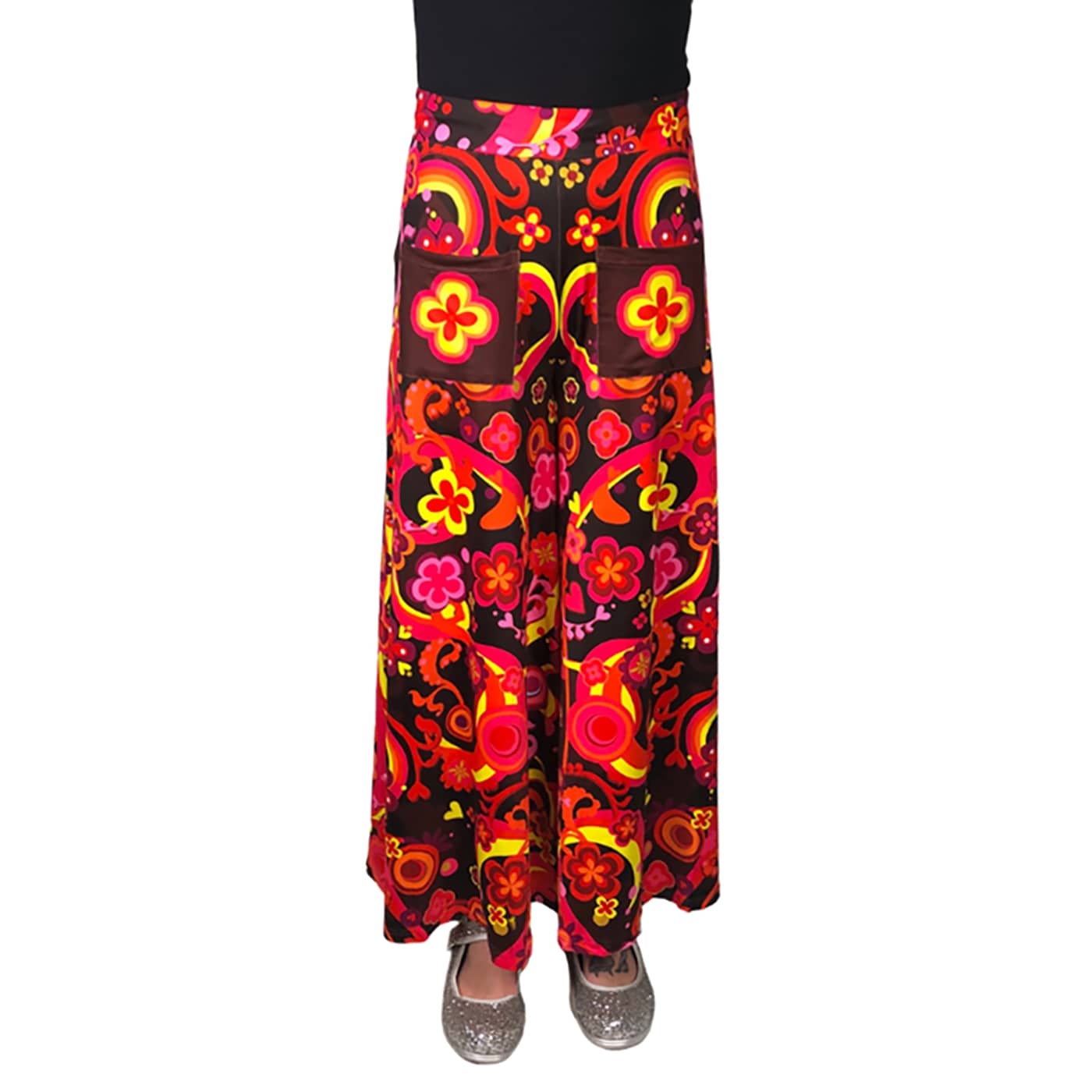Groovy Days Wide Leg Pants by RainbowsAndFairies.com (Woodstock - Flower Power - Psychedelic - Hippy - Pallazo Pants - Flares Bell Bottoms - Vintage Inspired - Pants With Pockets) - SKU: CL_WIDEL_GROOV_DAY - Pic 01