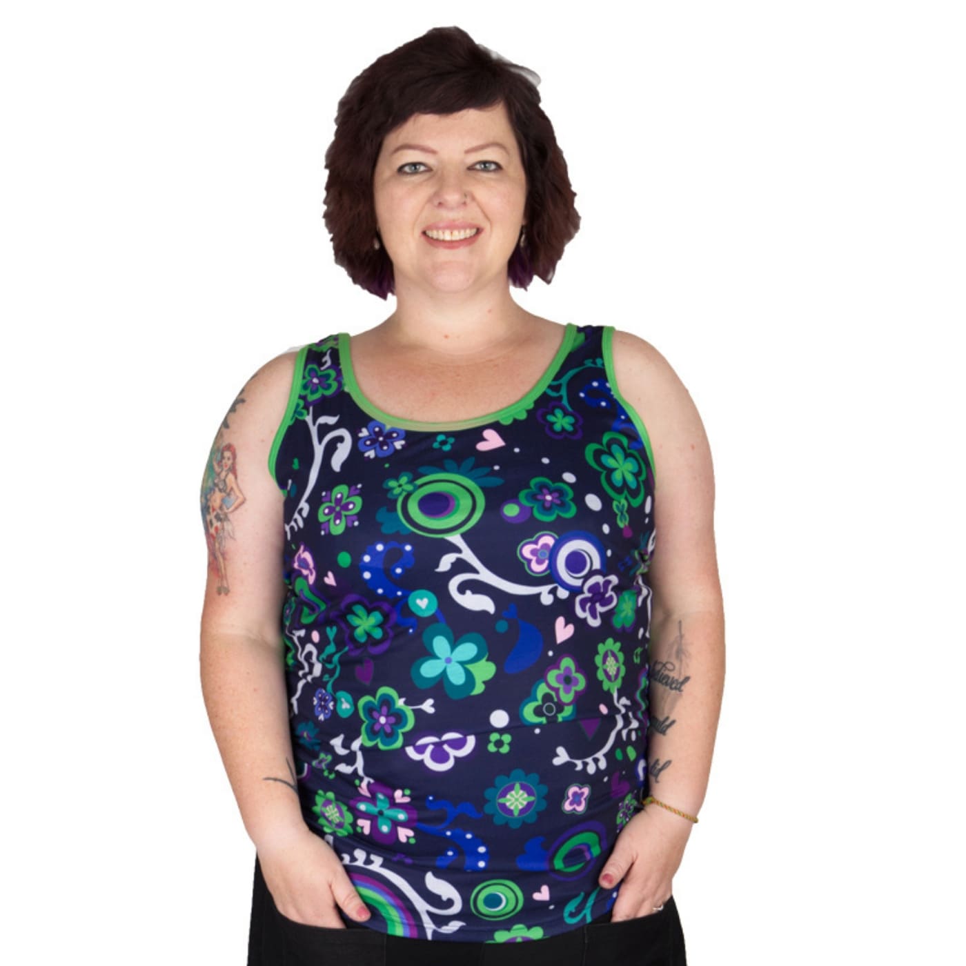 Groovy Enchantment Singlet Top by RainbowsAndFairies.com.au (Psychedelic - Woodstock - Green & Purple - Vintage Inspired - Kitsch - Abstract - Tank Top) - SKU: CL_SGLET_GROOV_ENT - Pic-03