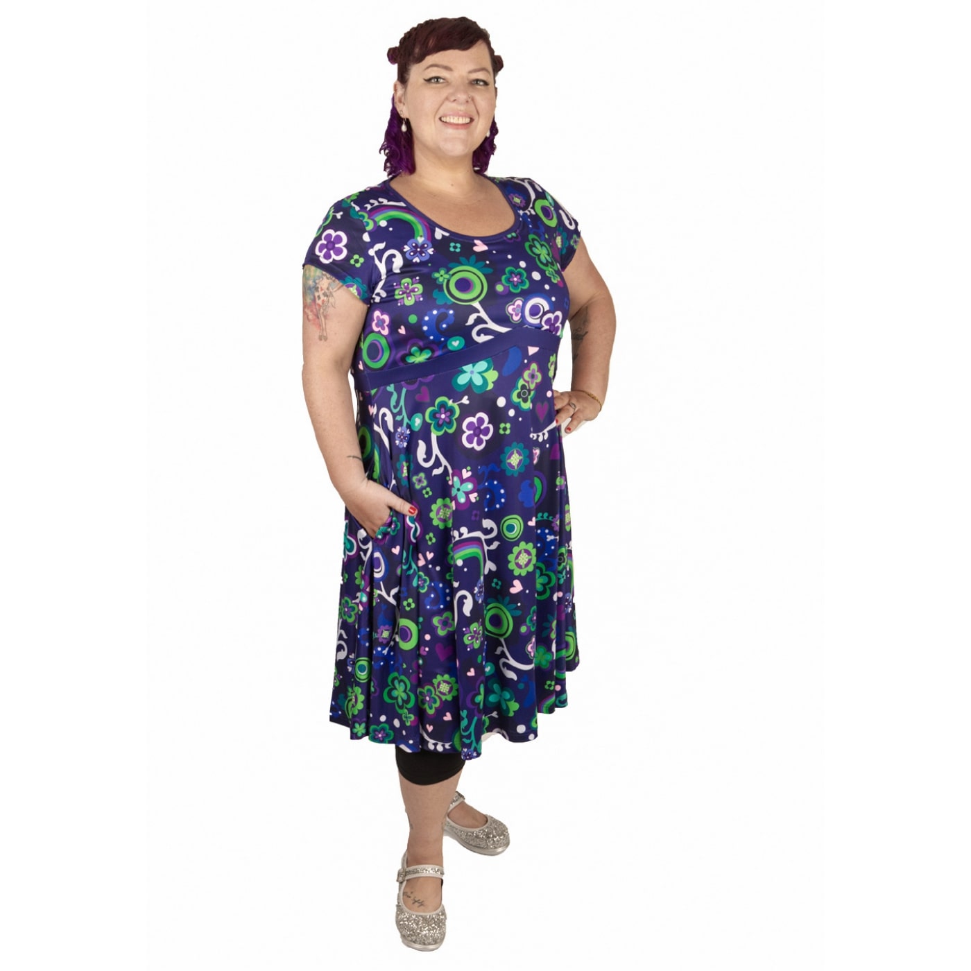 Groovy Enchantment Tea Dress by RainbowsAndFairies.com.au (Psychedelic - Woodstock - Green & Purple - Kitsch - Dress With Pockets - Vintage Inspired) - SKU: CL_TEADR_GROOV_ENT - Pic-07