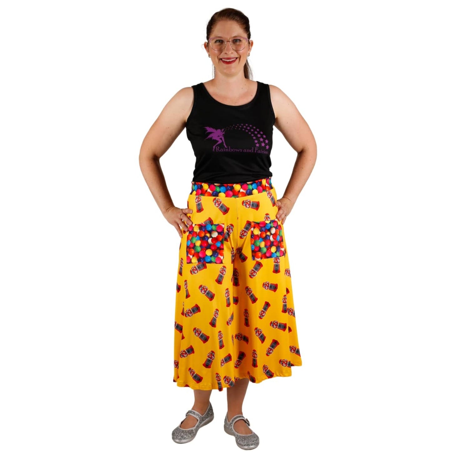 Gumball Culottes by RainbowsAndFairies.com.au (Gumballs - Bubblegum - 3 Quarter Pants - Wide Leg Pants - Vintage Inspired - Kitsch) - SKU: CL_CULTS_GBALL_ORG - Pic-02