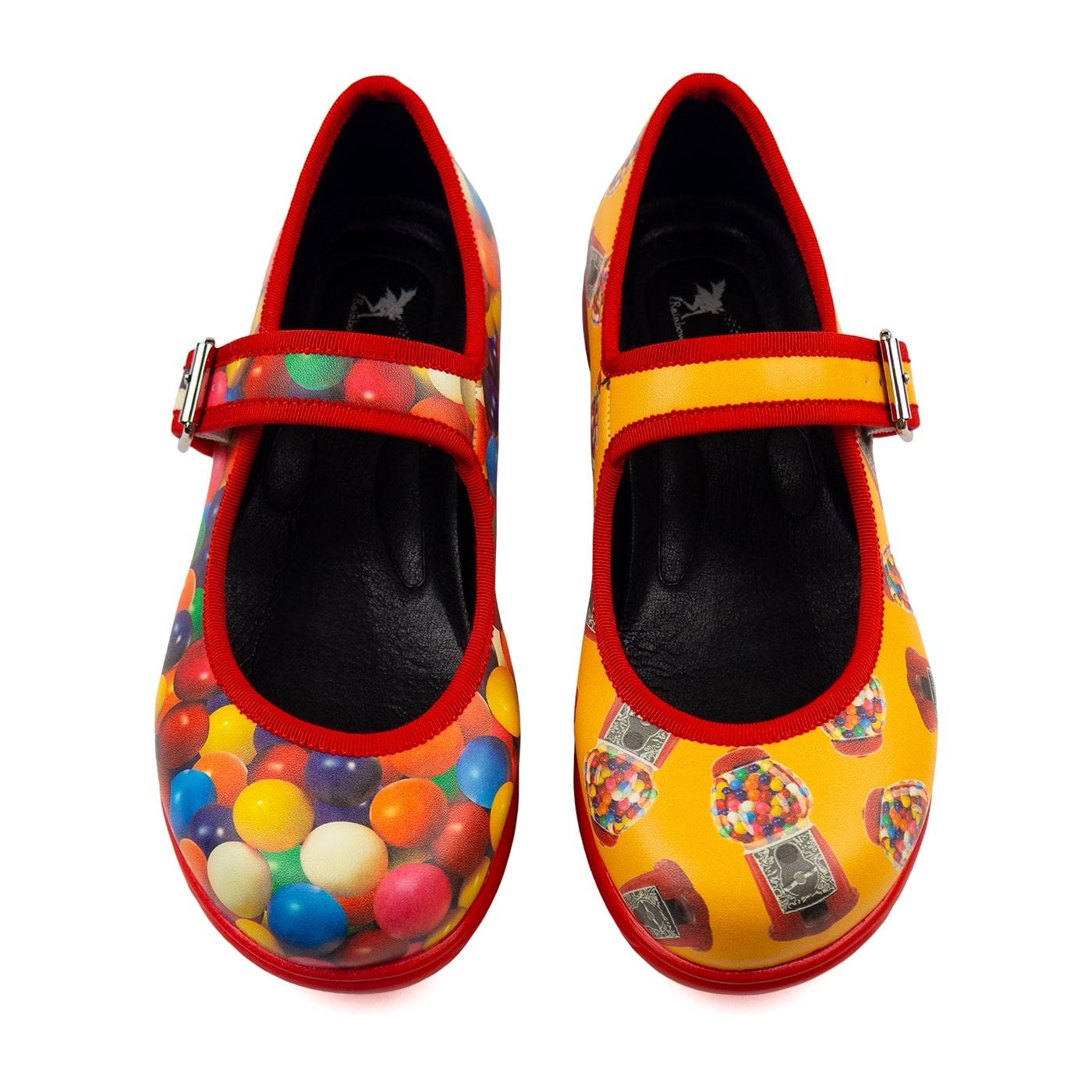 Gumball Mary Janes by RainbowsAndFairies.com.au (Gumball - Bubblegum - Mismatched Shoes - Rock & Roll - Vintage - Buckle Up Shoes - Kitsch Shoes) - SKU: FW_MARYJ_GBALL_ORG - Pic-02