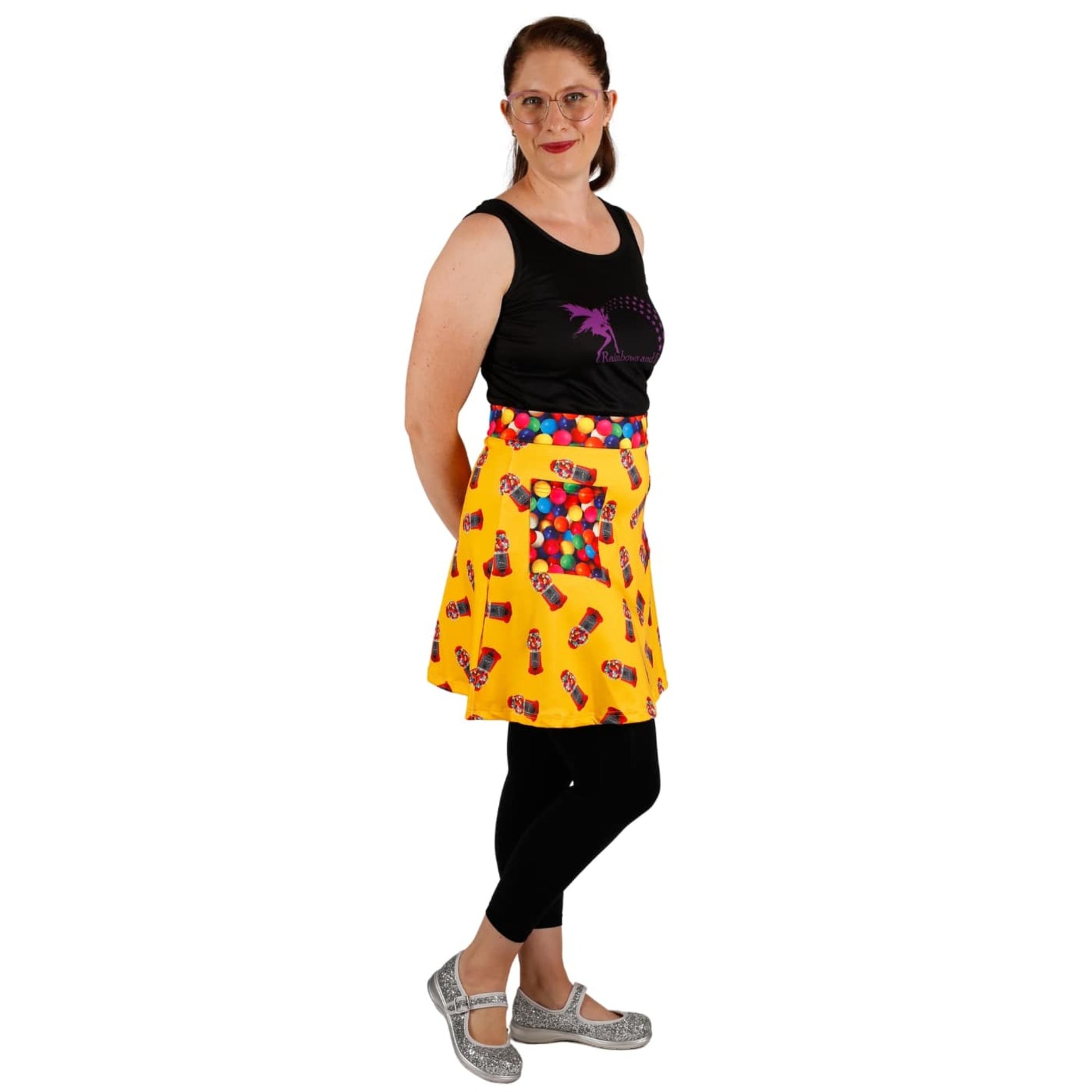 Gumball Short Skirt by RainbowsAndFairies.com.au (Gumballs - Bubblegum - Aline Skirt - Skirt With Pockets - Vintage Inspired - Kitsch) - SKU: CL_SHORT_GBALL_ORG - Pic-03