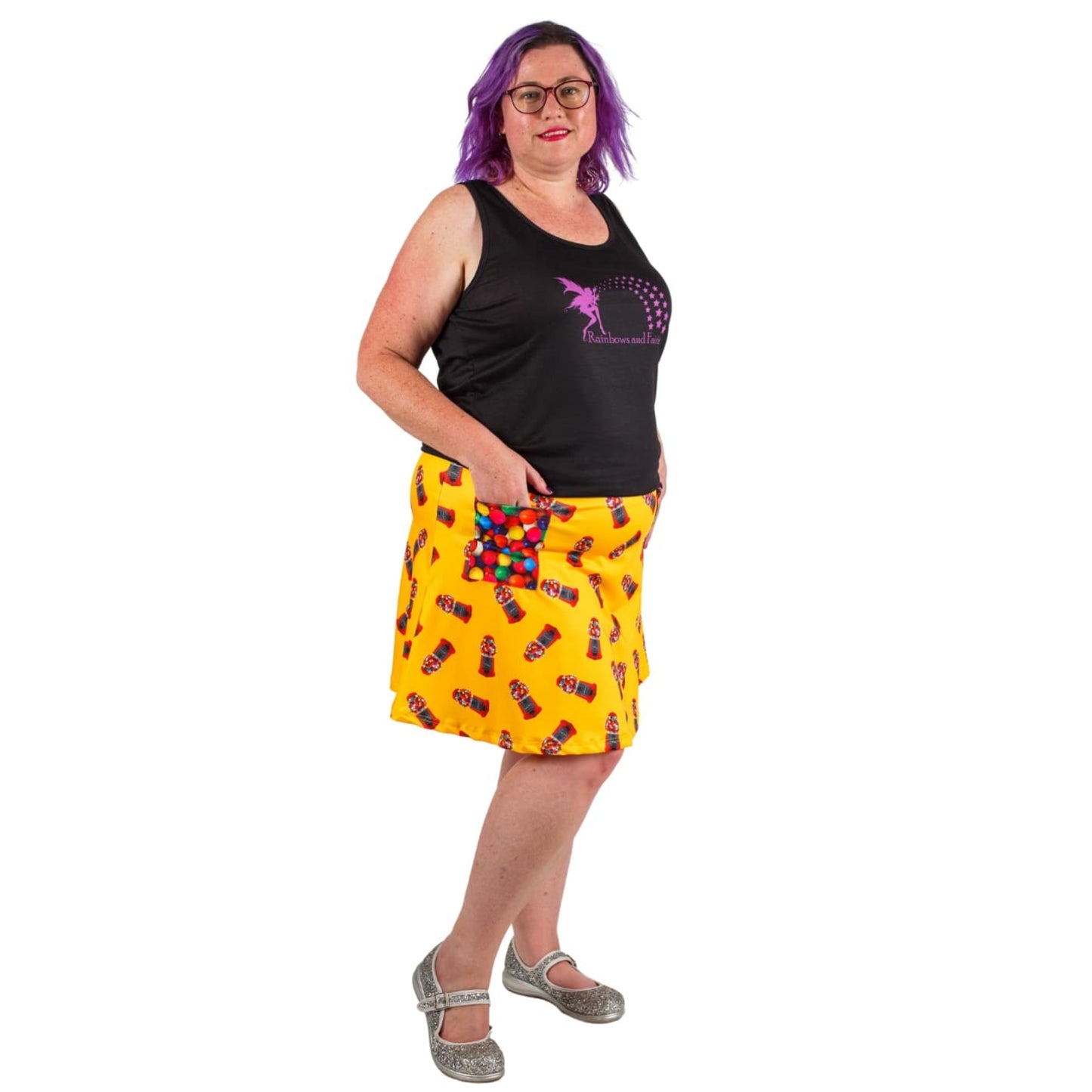 Gumball Short Skirt by RainbowsAndFairies.com.au (Gumballs - Bubblegum - Aline Skirt - Skirt With Pockets - Vintage Inspired - Kitsch) - SKU: CL_SHORT_GBALL_ORG - Pic-05
