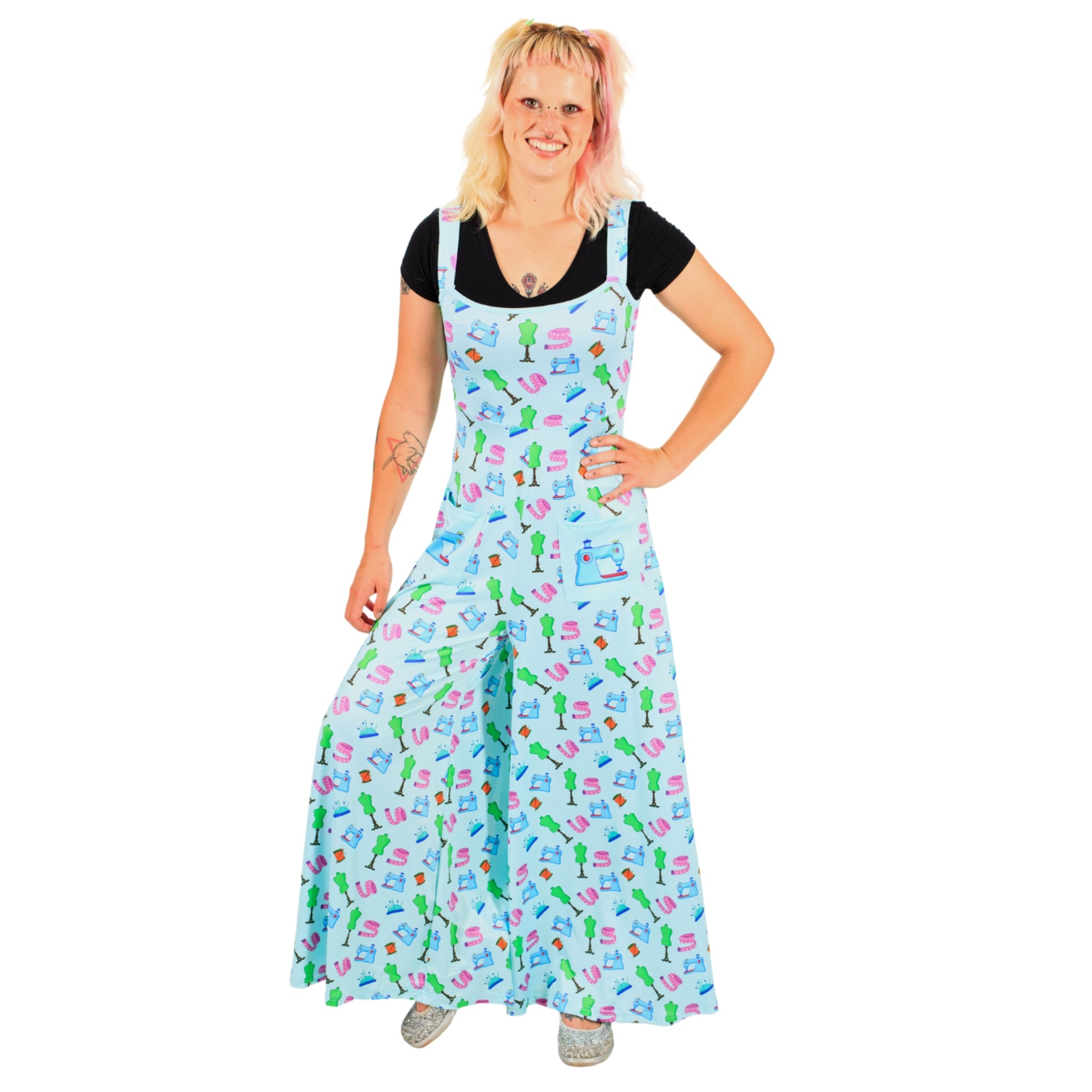 Haberdashery Jumpsuit by RainbowsAndFairies.com.au (Sewing - Dressmaking - Overalls - Wide Leg Pants - Kitsch - Rockabilly) - SKU: CL_JUMPS_HABER_ORG - Pic-02