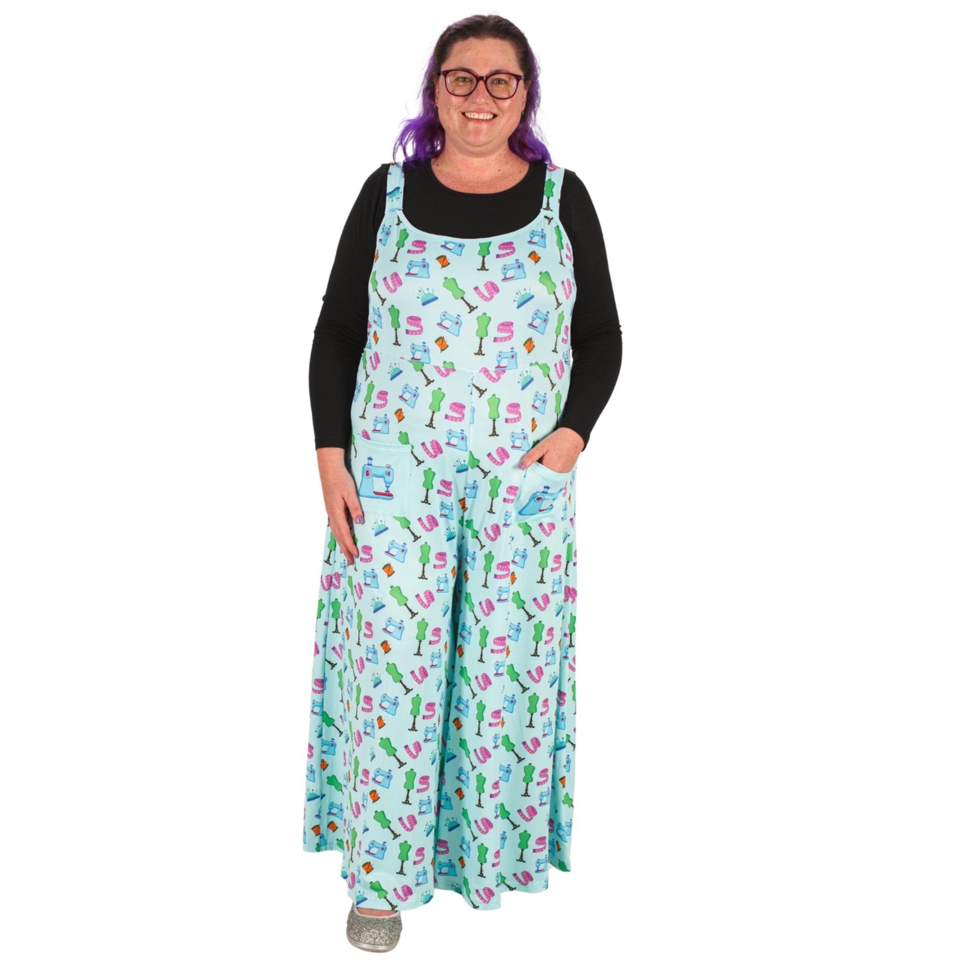 Haberdashery Jumpsuit by RainbowsAndFairies.com.au (Sewing - Dressmaking - Overalls - Wide Leg Pants - Kitsch - Rockabilly) - SKU: CL_JUMPS_HABER_ORG - Pic-04