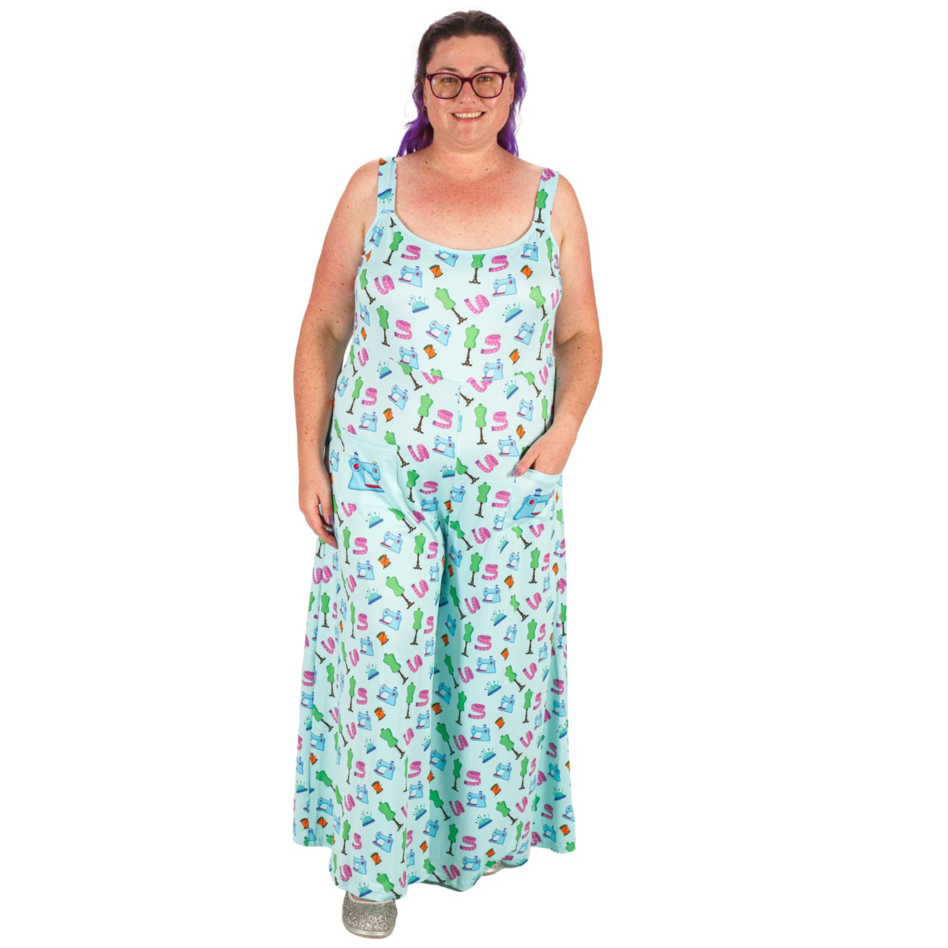 Haberdashery Jumpsuit by RainbowsAndFairies.com.au (Sewing - Dressmaking - Overalls - Wide Leg Pants - Kitsch - Rockabilly) - SKU: CL_JUMPS_HABER_ORG - Pic-05
