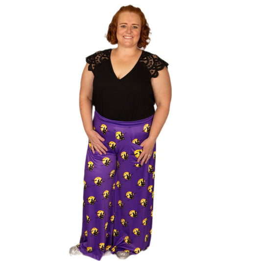 Haunted House Wide Leg Pants by RainbowsAndFairies.com.au (Addams Family - Bats - Purple - Pants With Pockets - Vintage Inspired - Flares - Halloween) - SKU: CL_WIDEL_HAUNT_ORG - Pic-03