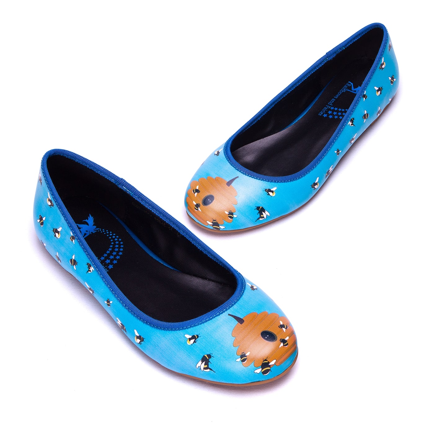 Hive Ballet Flats by RainbowsAndFairies.com (Beehive - Bees - Honey - Quirky Shoes - Slip Ons - Comfy Flats) - SKU: FW_BALET_BHIVE_ORG - Pic 01