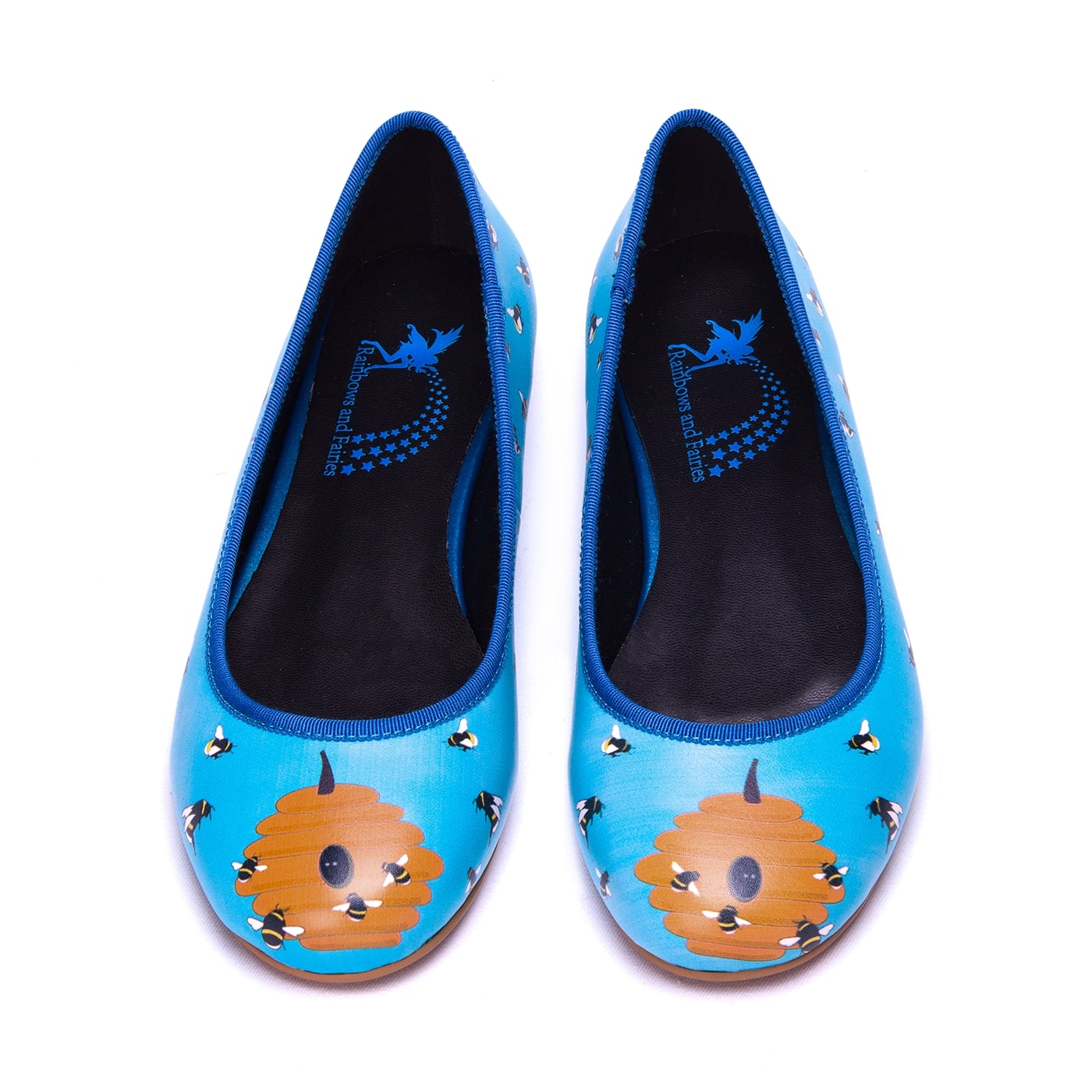 Hive Ballet Flats by RainbowsAndFairies.com (Beehive - Bees - Honey - Quirky Shoes - Slip Ons - Comfy Flats) - SKU: FW_BALET_BHIVE_ORG - Pic 02