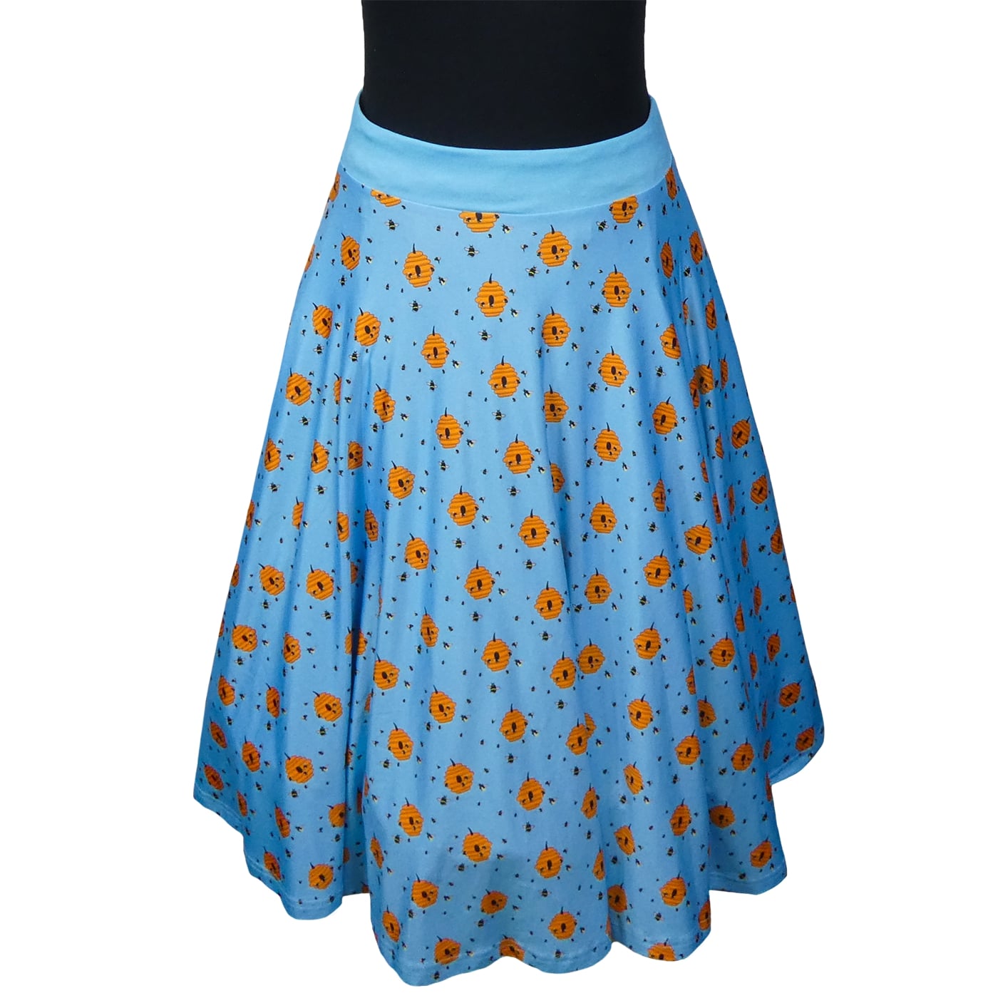 Hive Swishy Skirt by RainbowsAndFairies.com.au (Bees - Beehive - Animal Print - Queen Bee - Circle Skirt With Pockets - Mod Retro - Rockabilly) - SKU: CL_SWISH_BHIVE_ORG - Pic-01