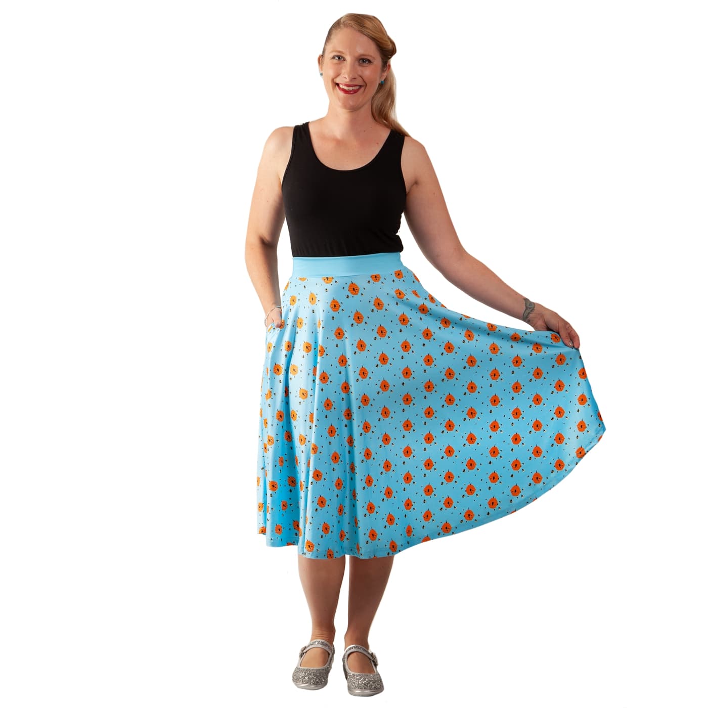 Hive Swishy Skirt by RainbowsAndFairies.com.au (Bees - Beehive - Animal Print - Queen Bee - Circle Skirt With Pockets - Mod Retro - Rockabilly) - SKU: CL_SWISH_BHIVE_ORG - Pic-05