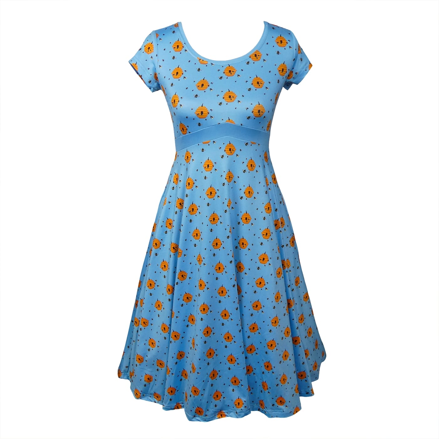 Hive Tea Dress by RainbowsAndFairies.com (Beehive - Bees - Bumblebee - Honey - Dress With Pockets - Rockabilly - Vintage Inspired - Rock & Roll) - SKU: CL_TEADR_BHIVE_ORG - Pic 01