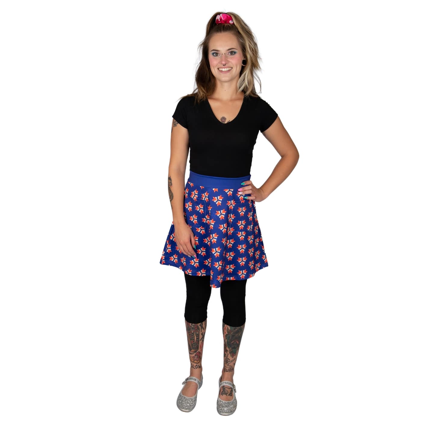 Howard Short Skirt by RainbowsAndFairies.com.au (Red Fox - Foxy - Snowflake - Blue - Kitsch - Aline Skirt With Pockets - Vintage Inspired) - SKU: CL_SHORT_HOWIE_ORG - Pic-03
