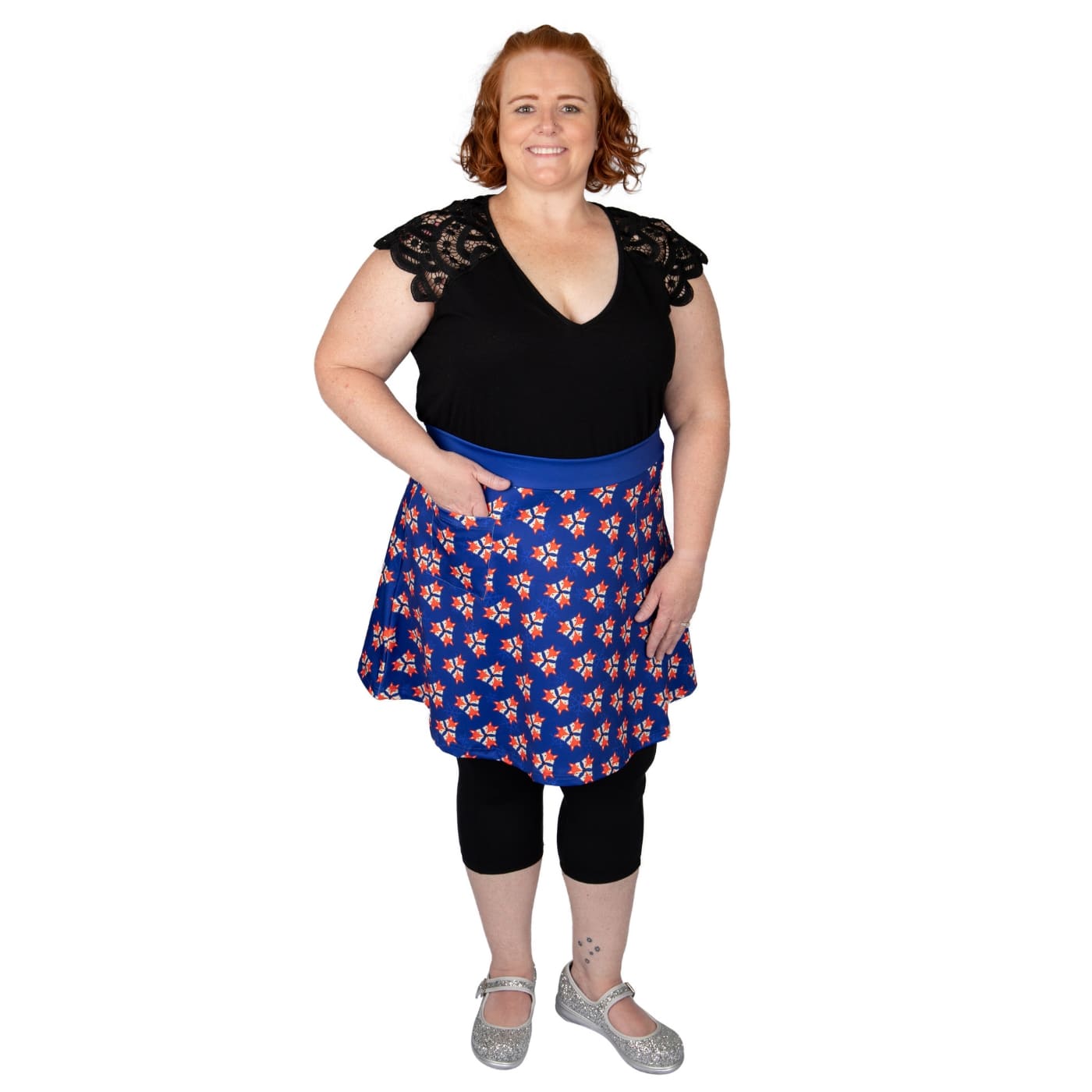 Howard Short Skirt by RainbowsAndFairies.com.au (Red Fox - Foxy - Snowflake - Blue - Kitsch - Aline Skirt With Pockets - Vintage Inspired) - SKU: CL_SHORT_HOWIE_ORG - Pic-06