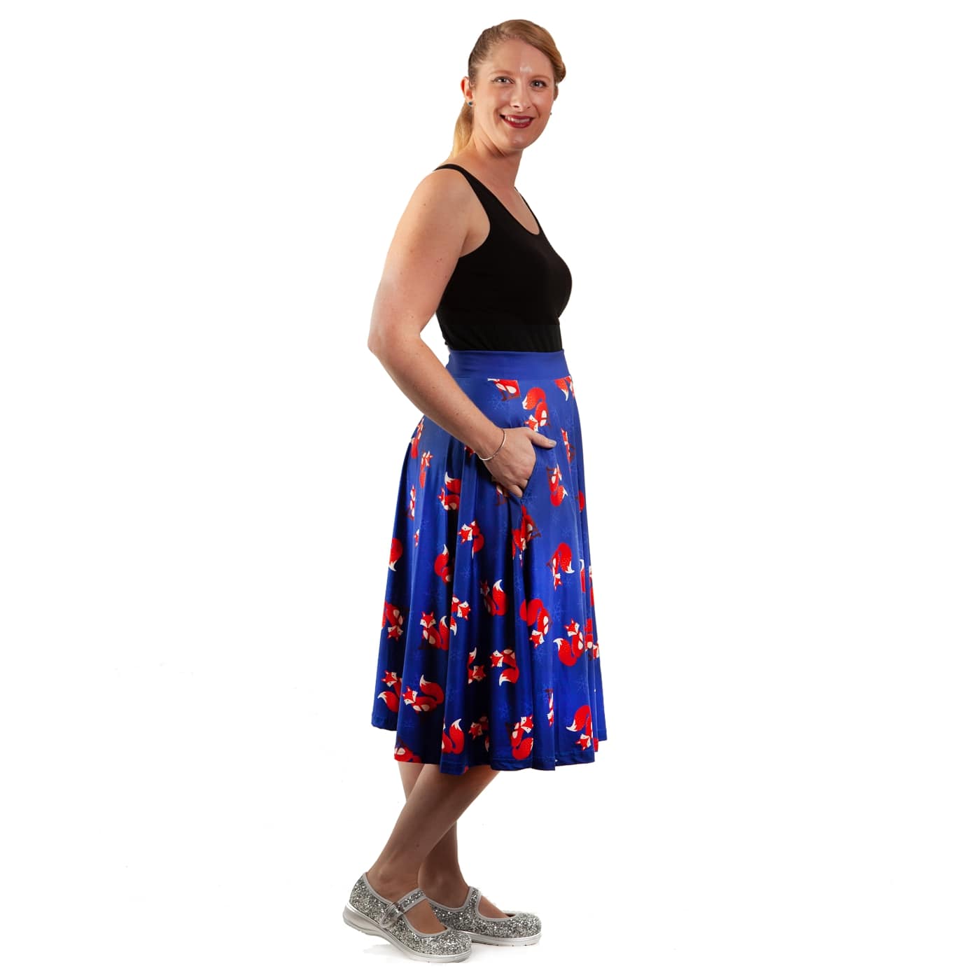 Howard Swishy Skirt by RainbowsAndFairies.com.au (Red Fox - Foxy - Animal Print - Woodland Creature - Circle Skirt With Pockets - Mod Retro) - SKU: CL_SWISH_HOWIE_ORG - Pic-06