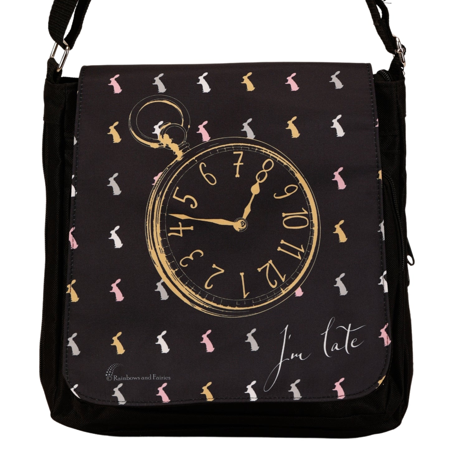 I'm Late Messenger Bag by RainbowsAndFairies.com.au (White Rabbit - Alice In Wonderland - Fairytale - Satchel Bag - Interchangeable Cover - Handbag) - SKU: BG_SATCH_IMLAT_ORG - Pic-02