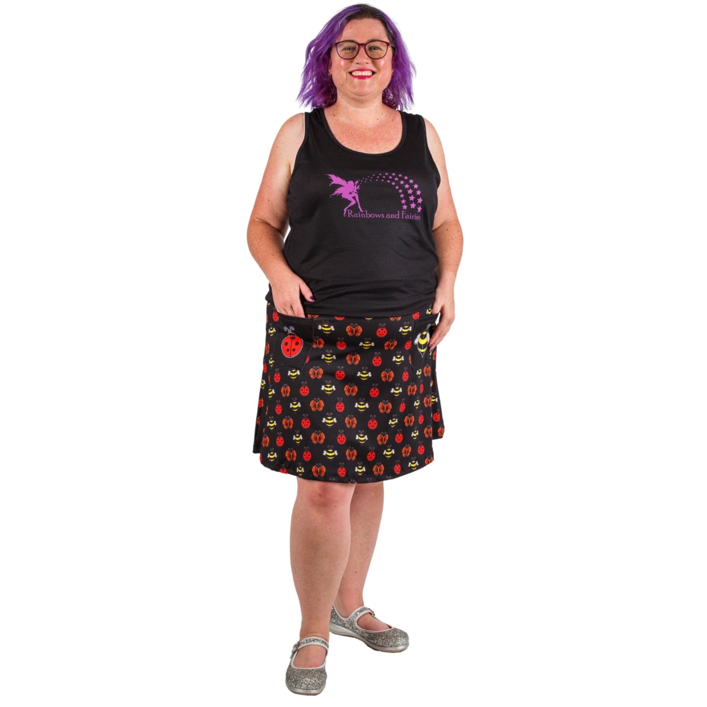 In The Garden Short Skirt by RainbowsAndFairies.com.au (Ladybug - Bumblebee - Butterfly - Aline Skirt - Skirt With Pockets - Kitsch) - SKU: CL_SHORT_INGAR_ORG - Pic-03