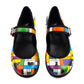 Intrigue Mary Janes by RainbowsAndFairies.com.au (Black Cats - Mondrian Art - Partridge Family - Buckle Shoes - Mismatched Shoes - Cute & Comfy) - SKU: FW_MARYJ_INTRG_ORG - Pic-02