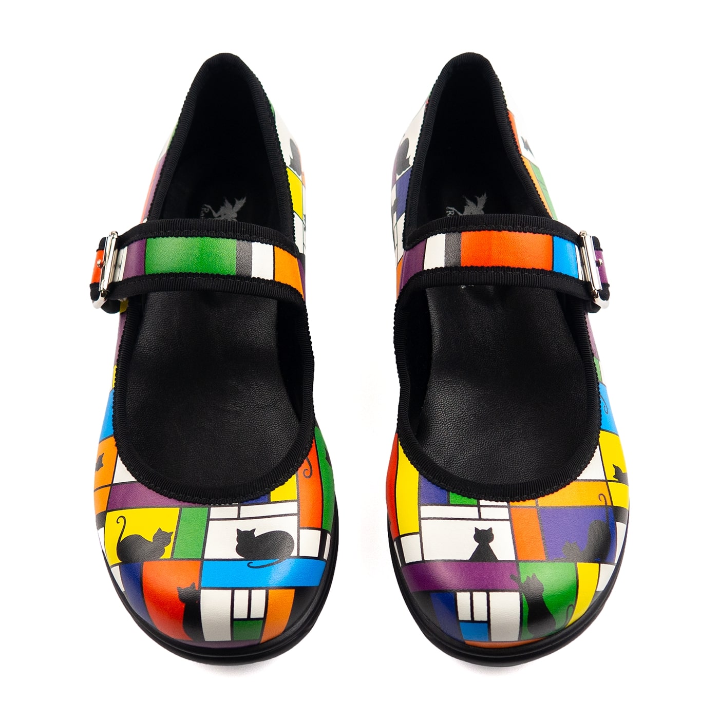 Intrigue Mary Janes by RainbowsAndFairies.com.au (Black Cats - Mondrian Art - Partridge Family - Buckle Shoes - Mismatched Shoes - Cute & Comfy) - SKU: FW_MARYJ_INTRG_ORG - Pic-02