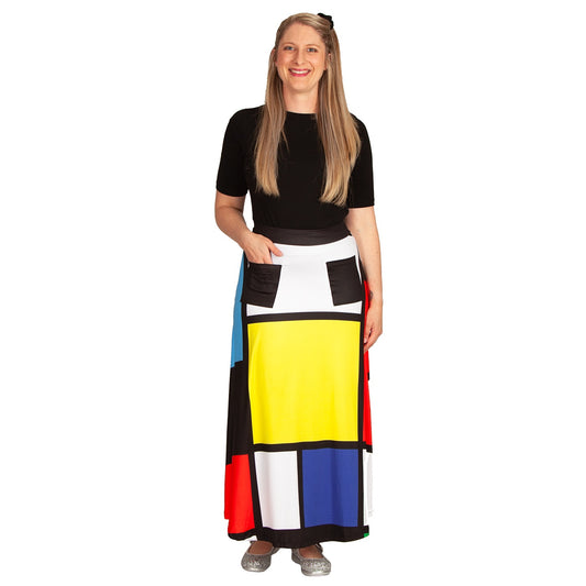 Intrigue Maxi Skirt by RainbowsAndFairies.com.au (Black Cats - Mondrian Art - Check Print - Skirt With Pockets - Boho - Mod Retro - Vintage Inspired) - SKU: CL_MAXIS_INTRG_ORG - Pic-04