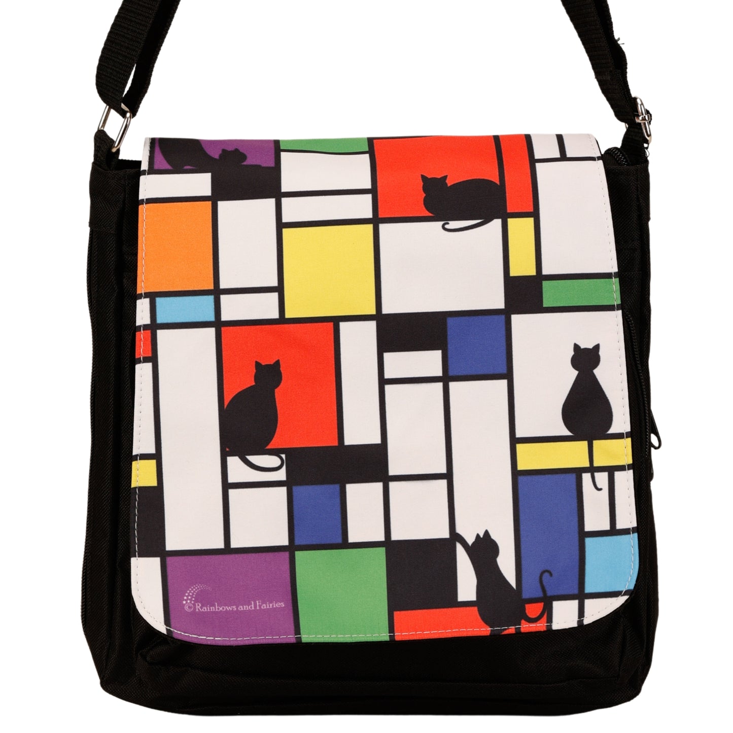 Intrigue Messenger Bag by RainbowsAndFairies.com.au (Mondrian Art - Black Cats - Colour Blocks - Satchel Bag - Interchangeable Cover - Handbag) - SKU: BG_SATCH_INTRG_ORG - Pic-02