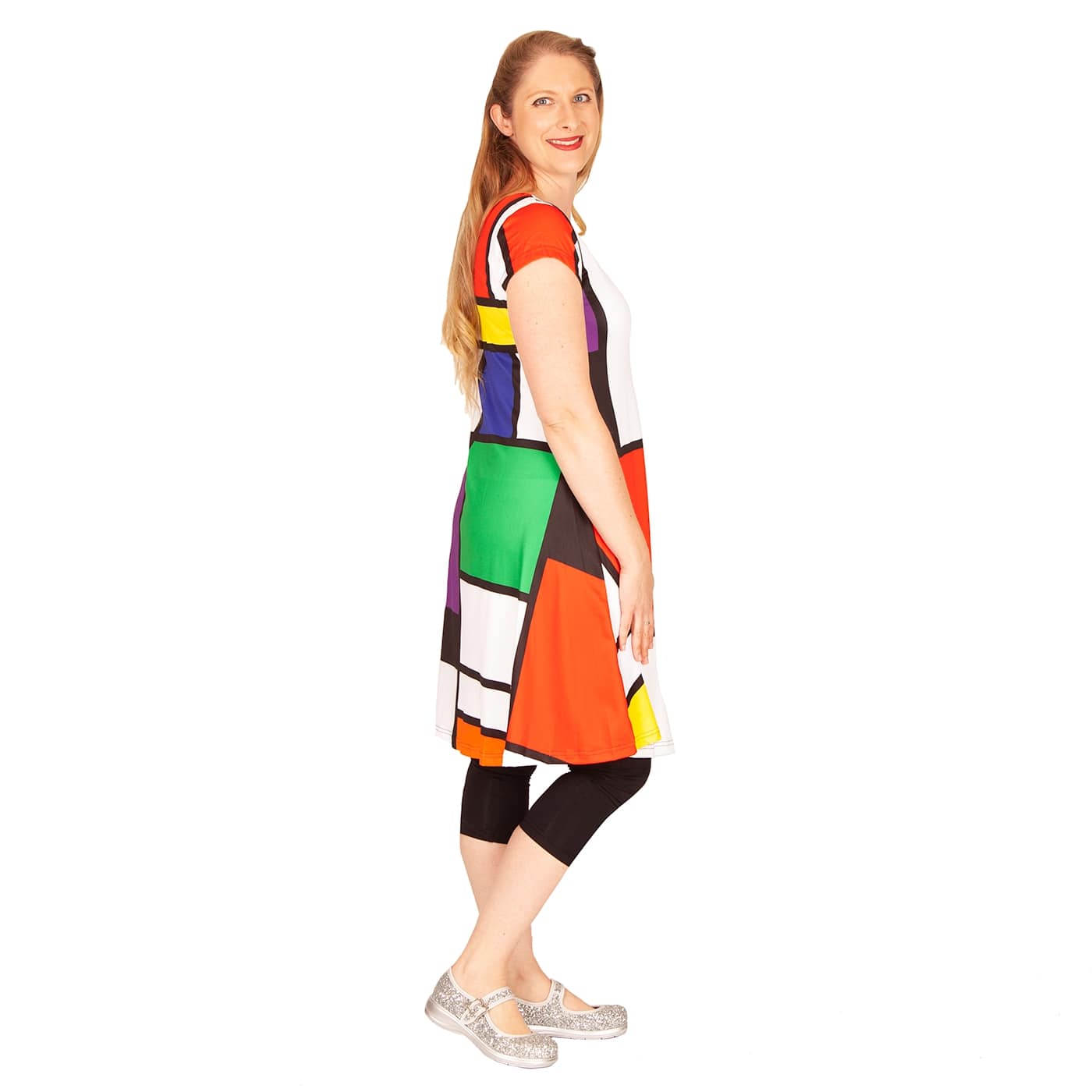 Intrigue Tunic Dress by RainbowsAndFairies.com (Black Cats - Mondrian Art - Partridge Family - Mod Retro - Dress With Pockets) - SKU: CL_TUNDR_INTRG_ORG - 06