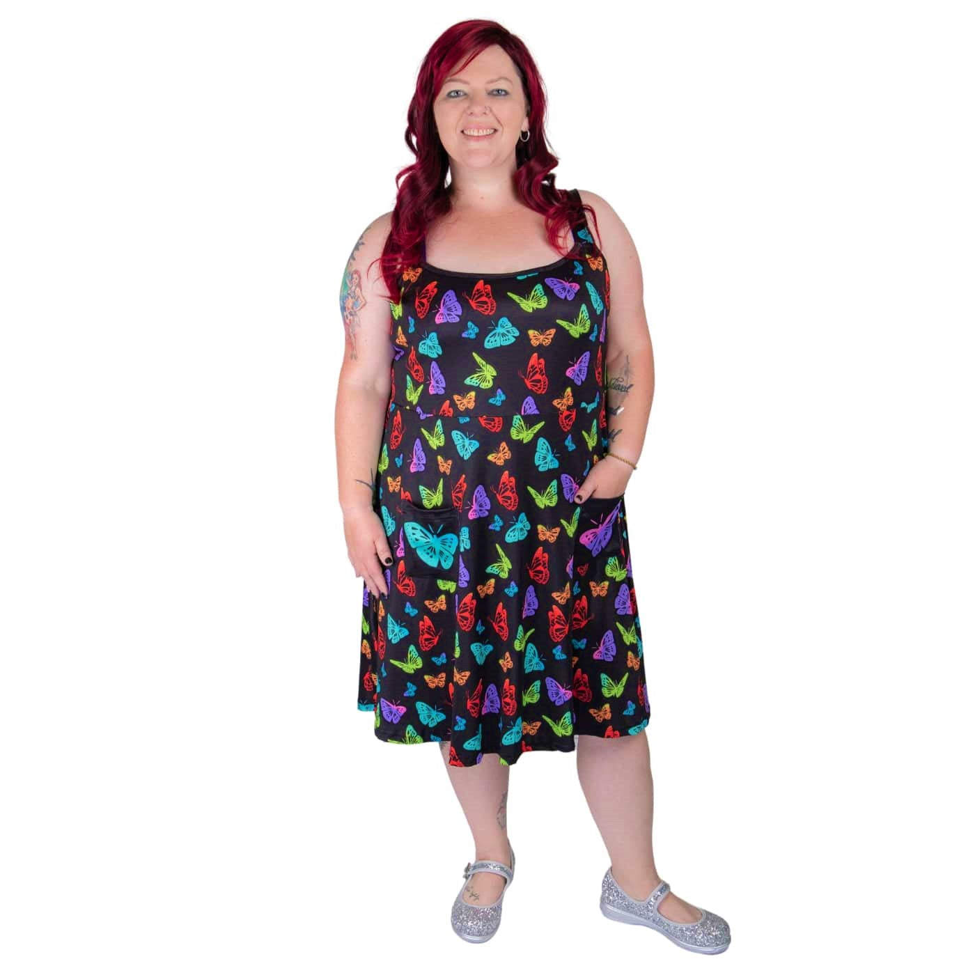 Kaleidoscope Pinafore by RainbowsAndFairies.com.au (Monarch Butterfly - Butterflies - Dress With Pockets - Pinny - Rainbow - Vintage Inspired - Kitsch) - SKU: CL_PFORE_KSCOP_ORG - Pic-01