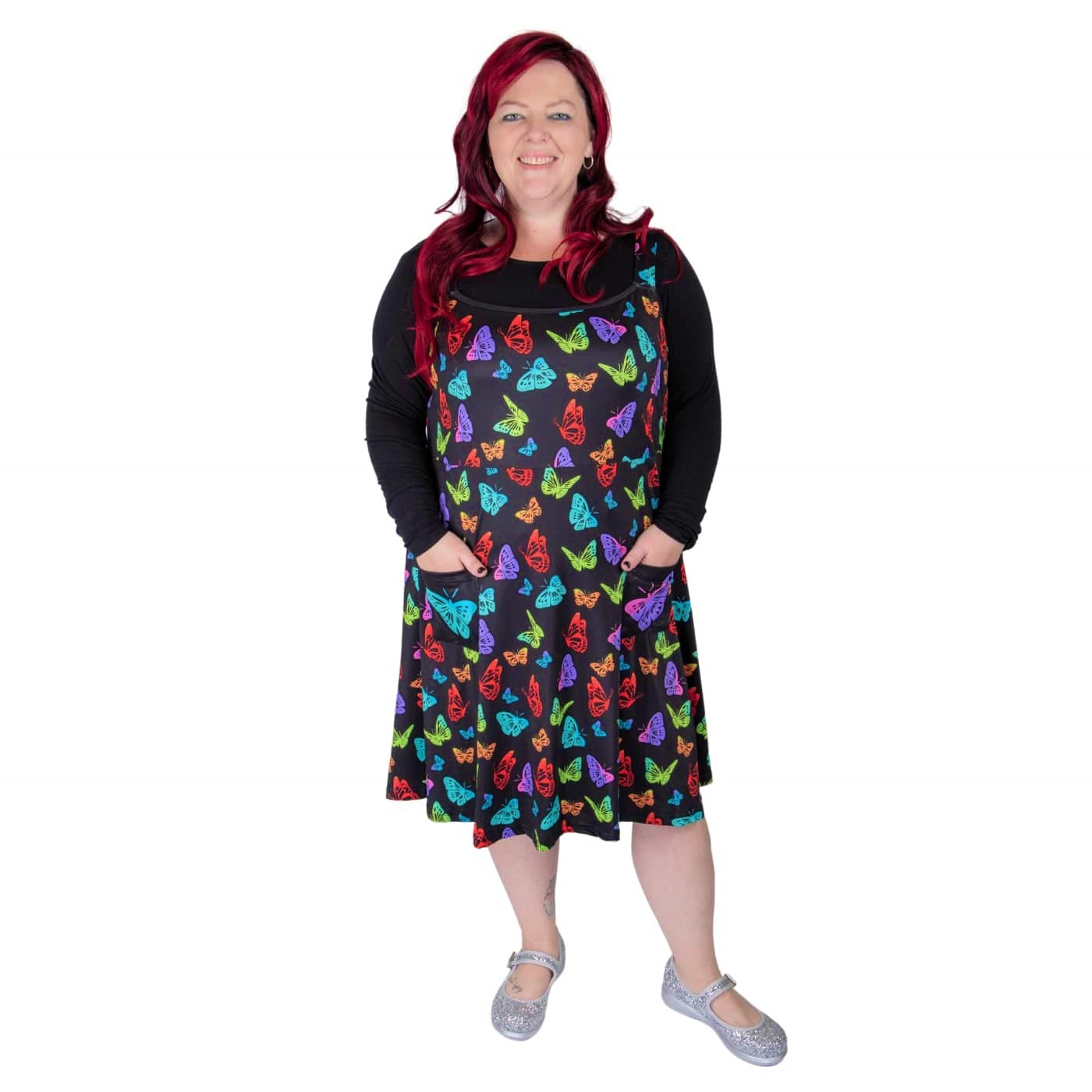 Kaleidoscope Pinafore by RainbowsAndFairies.com.au (Monarch Butterfly - Butterflies - Dress With Pockets - Pinny - Rainbow - Vintage Inspired - Kitsch) - SKU: CL_PFORE_KSCOP_ORG - Pic-03